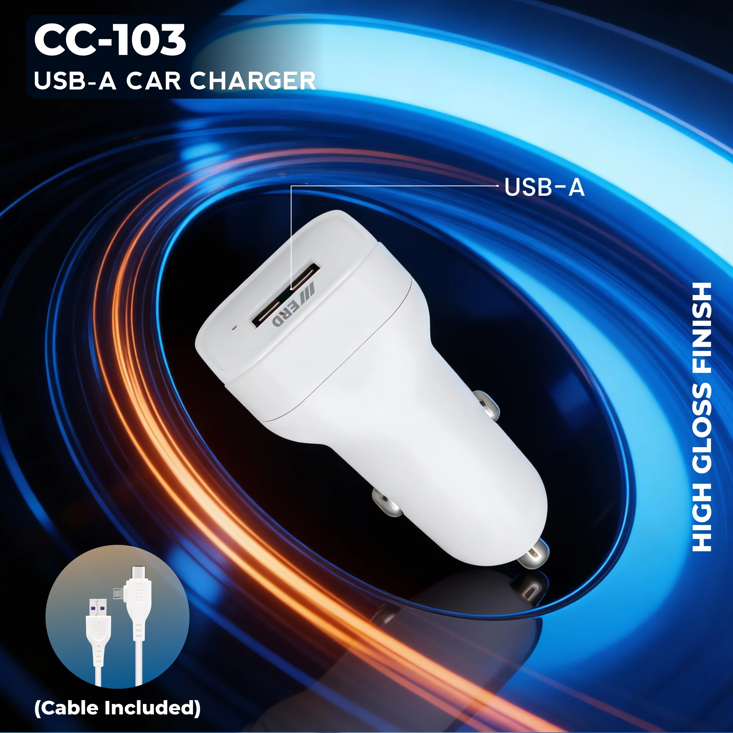 ERD CC-103 USB-A Car Mobile Charger With 2 IN 1 Cable (Micro+USB-C), 15W - Image 3