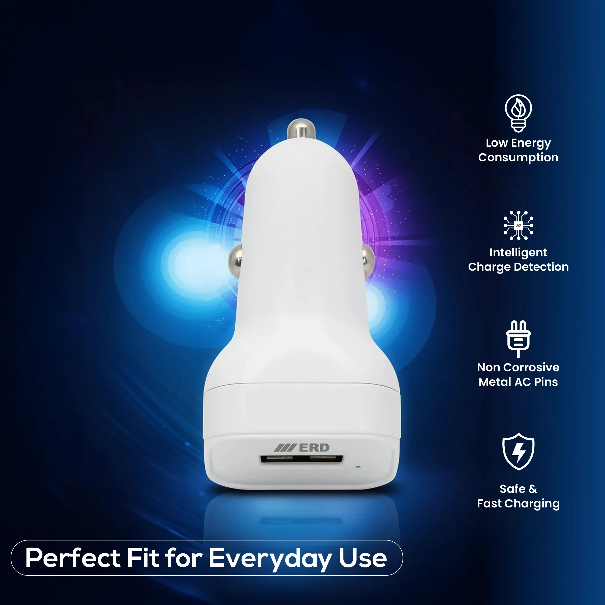 ERD CC-103 USB-A Car Mobile Charger With 2 IN 1 Cable (Micro+USB-C), 15W - Image 7
