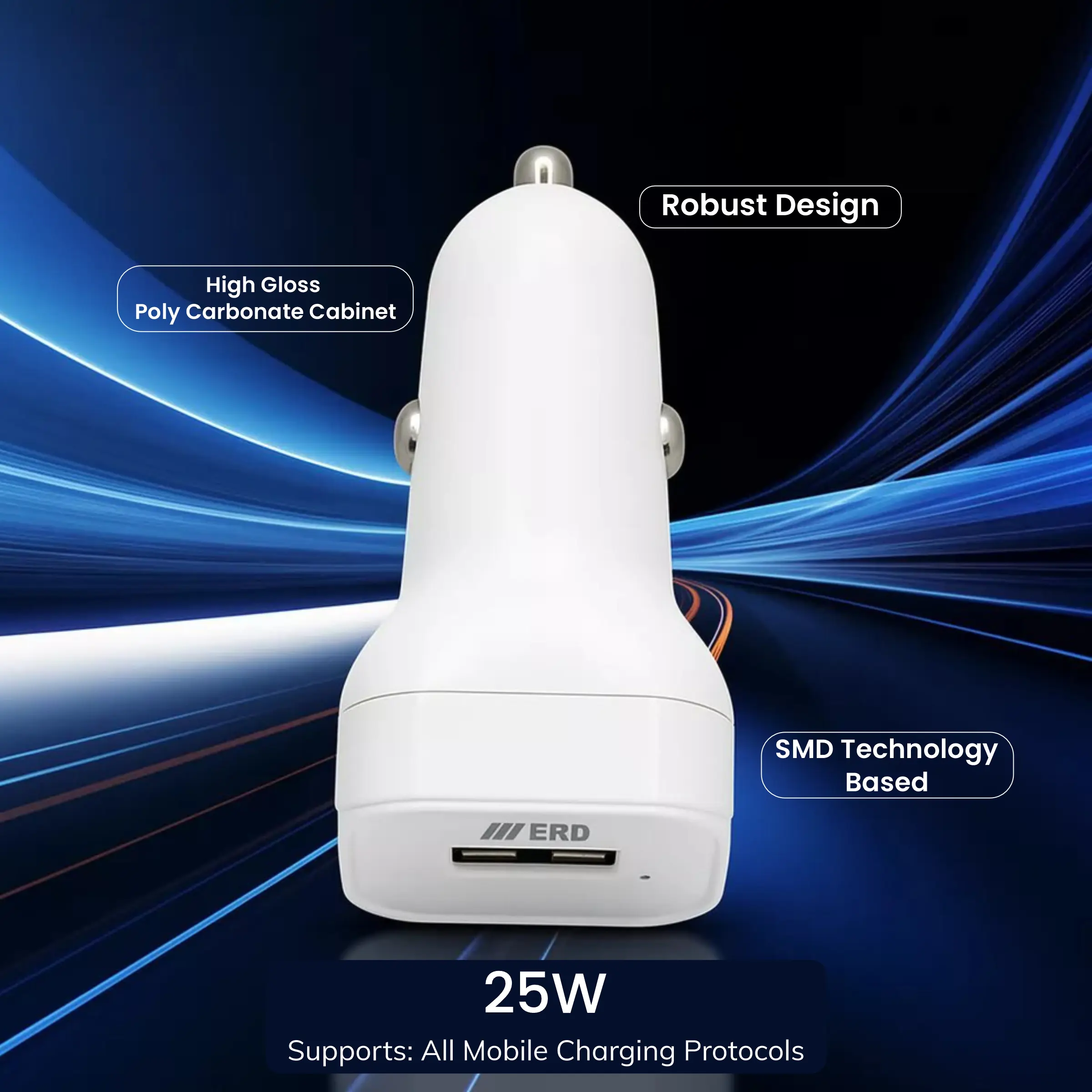 ERD CC-122 USB-A Car Mobile Charger With USB-C Data Cable, 25W - Image 4