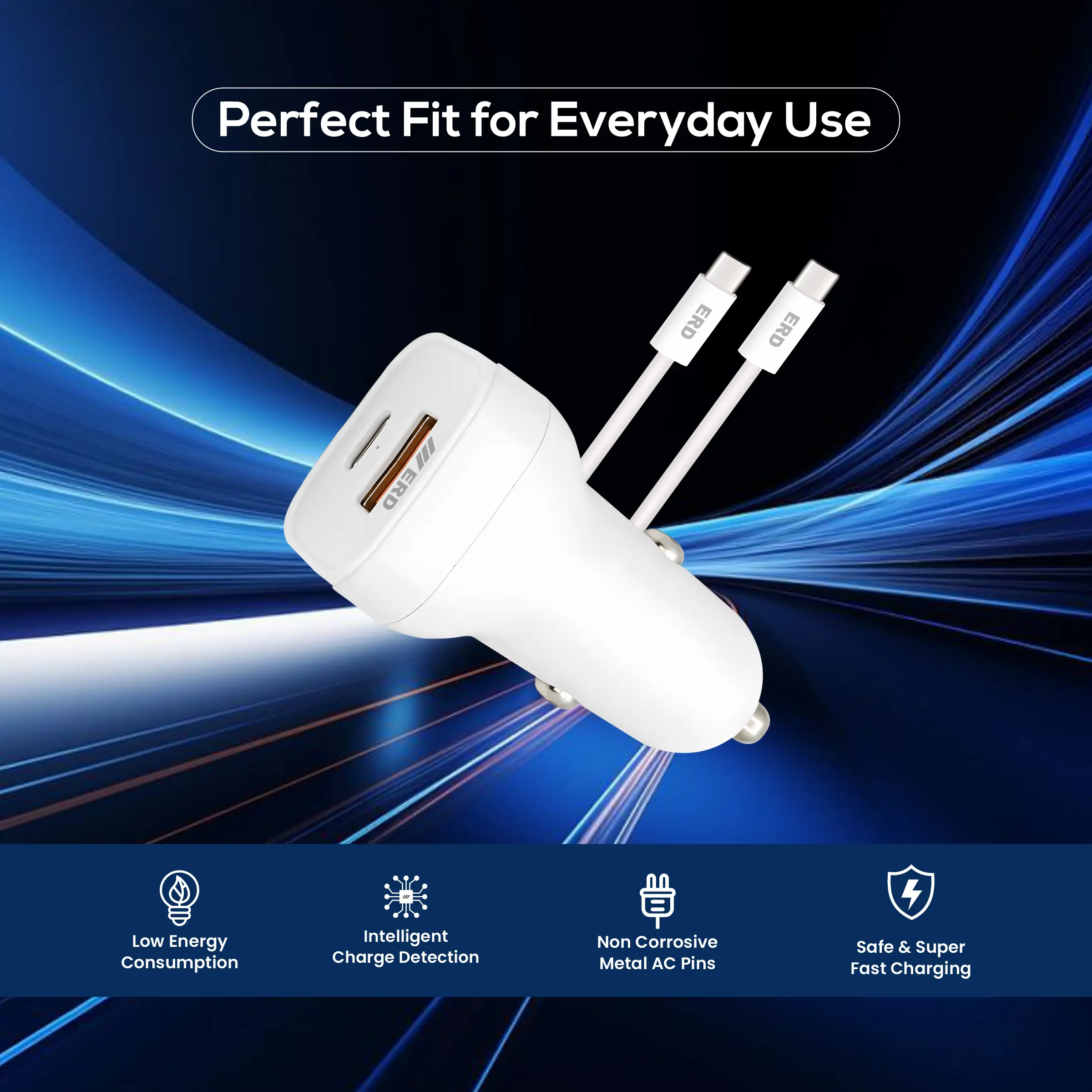 ERD CC-131 USB-A/C Car Charger With C to C Data Cable, 20W - Image 8