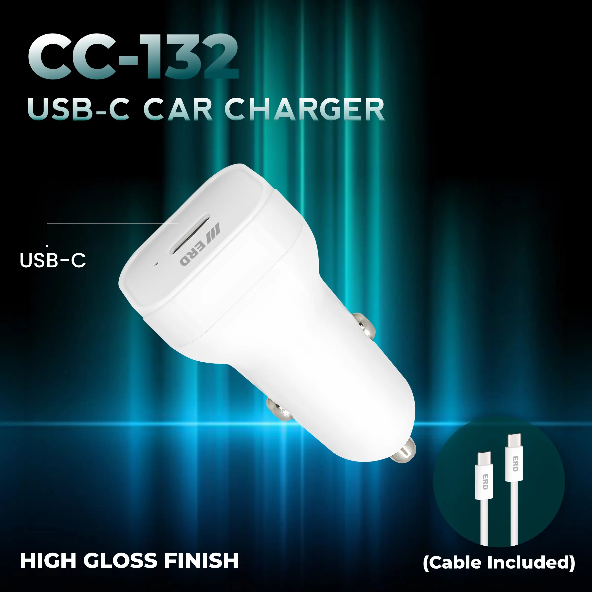 ERD CC-132 Car Mobile Charger With USB-C to C Data Cable, 25W - Image 3