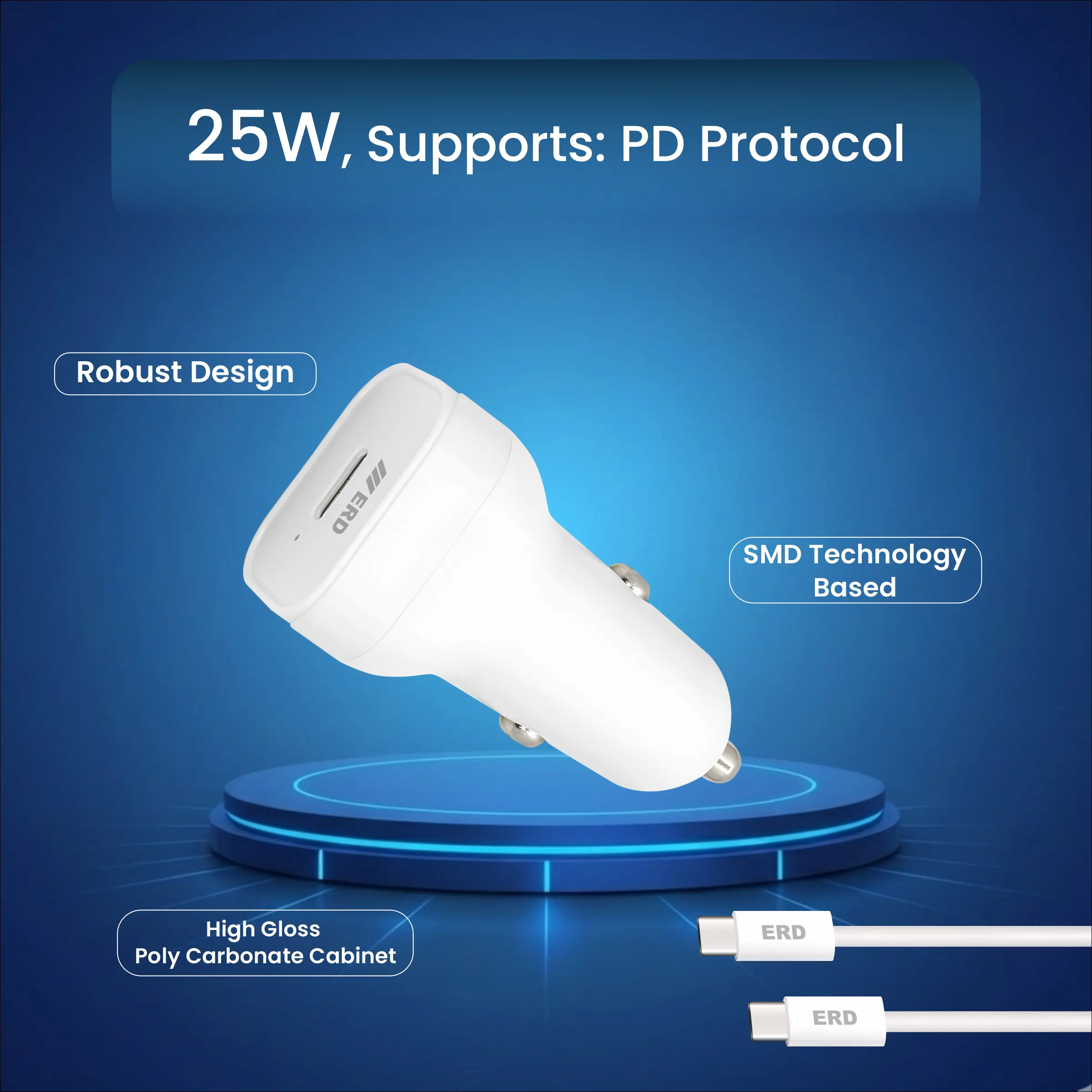 ERD CC-132 Car Mobile Charger With USB-C to C Data Cable, 25W - Image 4