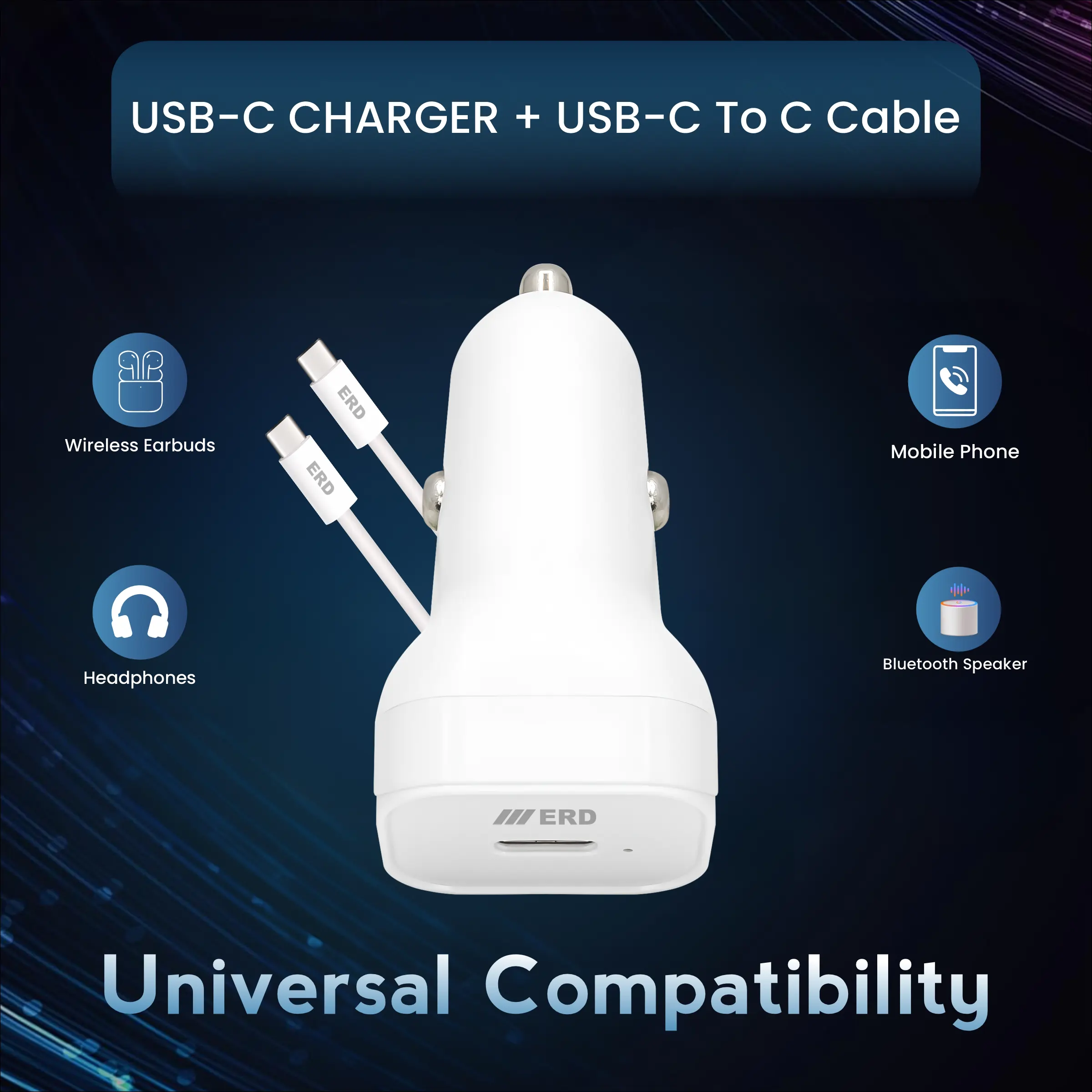 ERD CC-132 Car Mobile Charger With USB-C to C Data Cable, 25W - Image 5