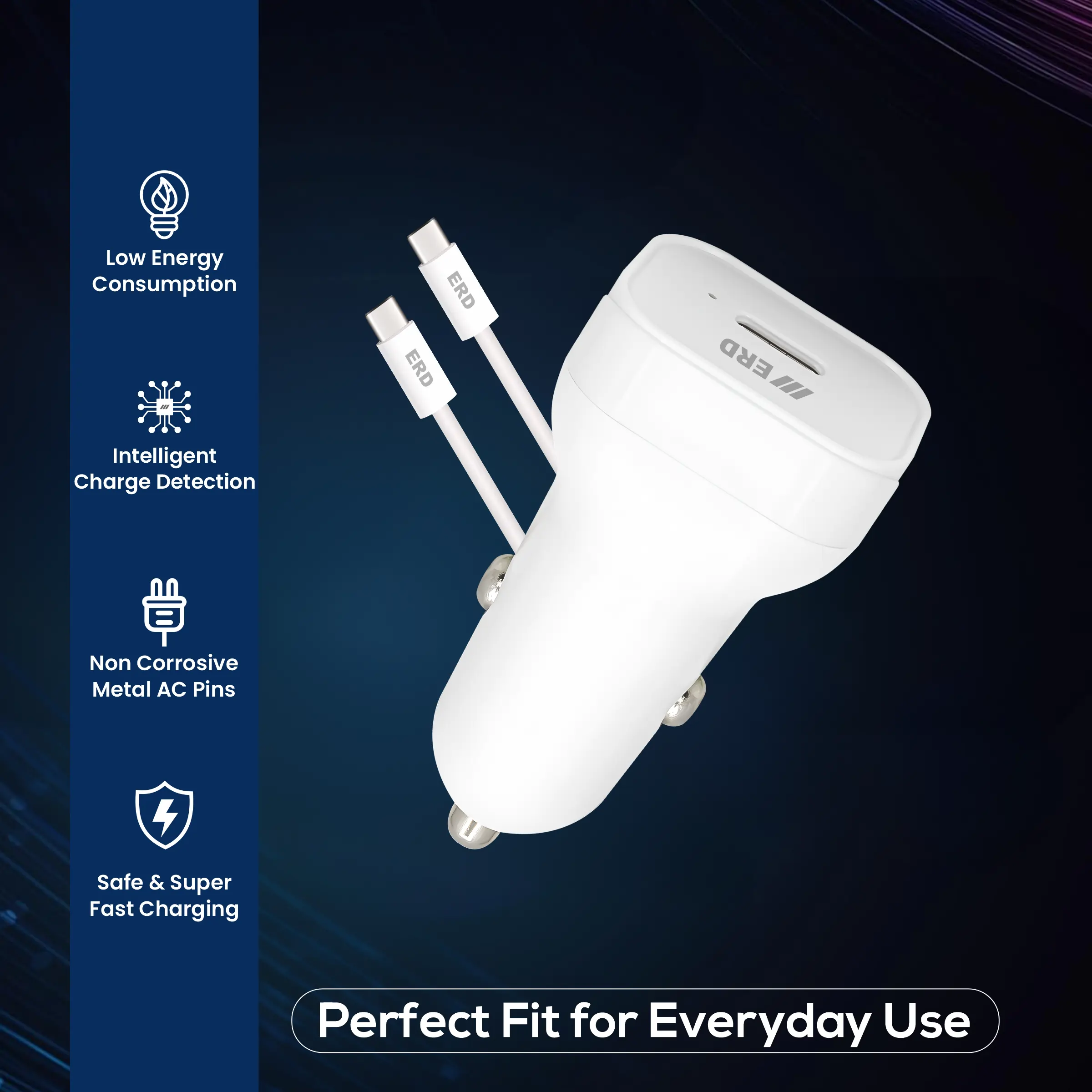 ERD CC-132 Car Mobile Charger With USB-C to C Data Cable, 25W - Image 8