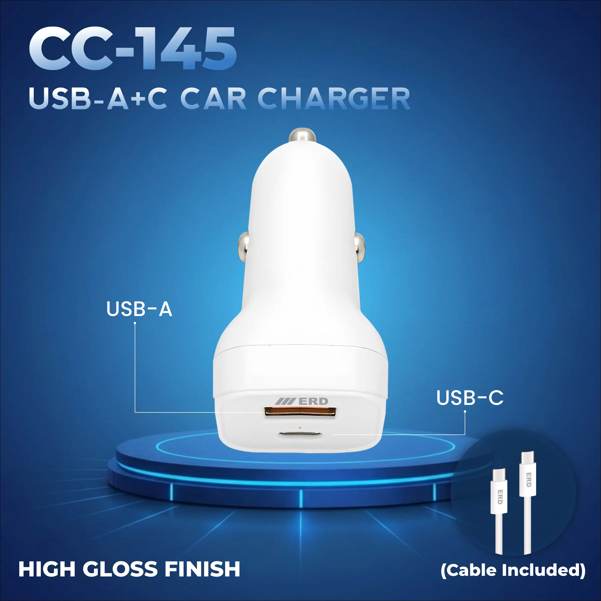 ERD CC-145 USB-A/C Car Mobile Charger With C to C, 45W - Image 3