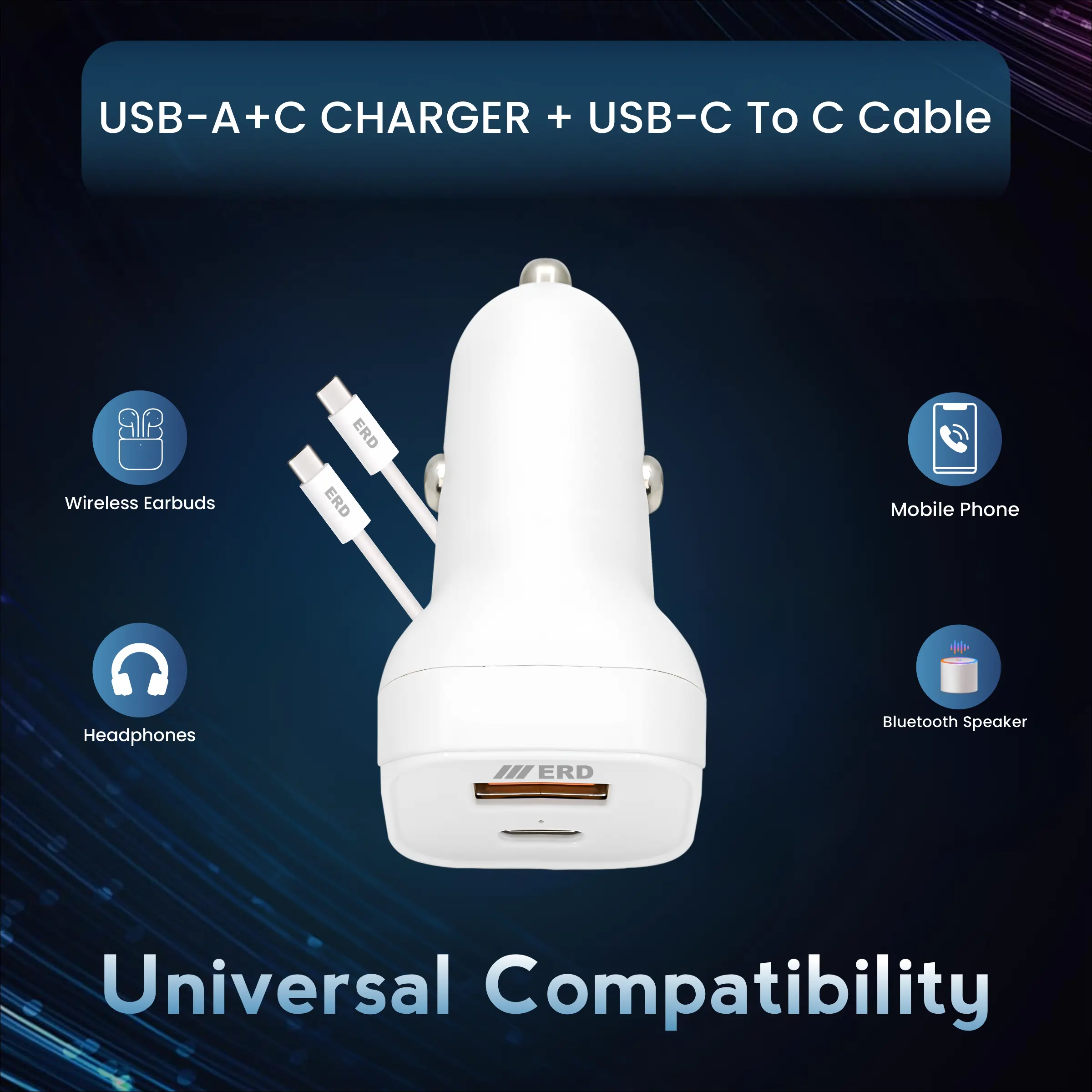 ERD CC-145 USB-A/C Car Mobile Charger With C to C, 45W - Image 5
