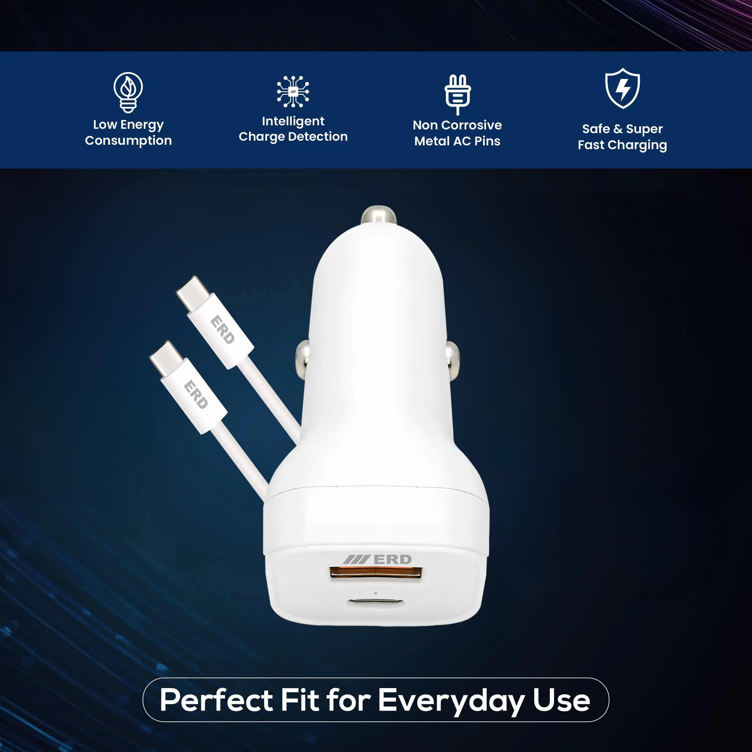ERD CC-145 USB-A/C Car Mobile Charger With C to C, 45W - Image 8