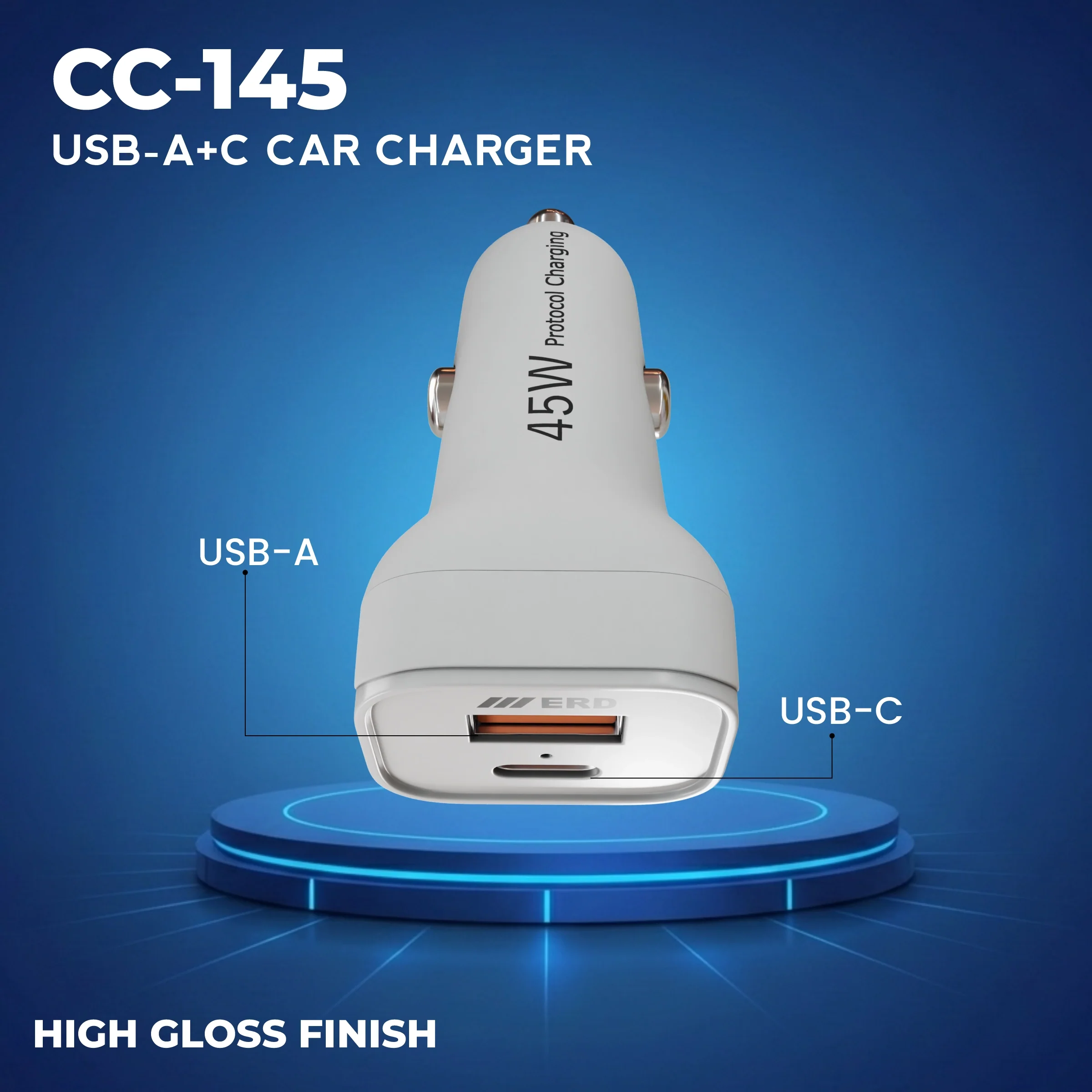 ERD CC-145 USB-A/C Car Mobile Charger, 45W - Image 3