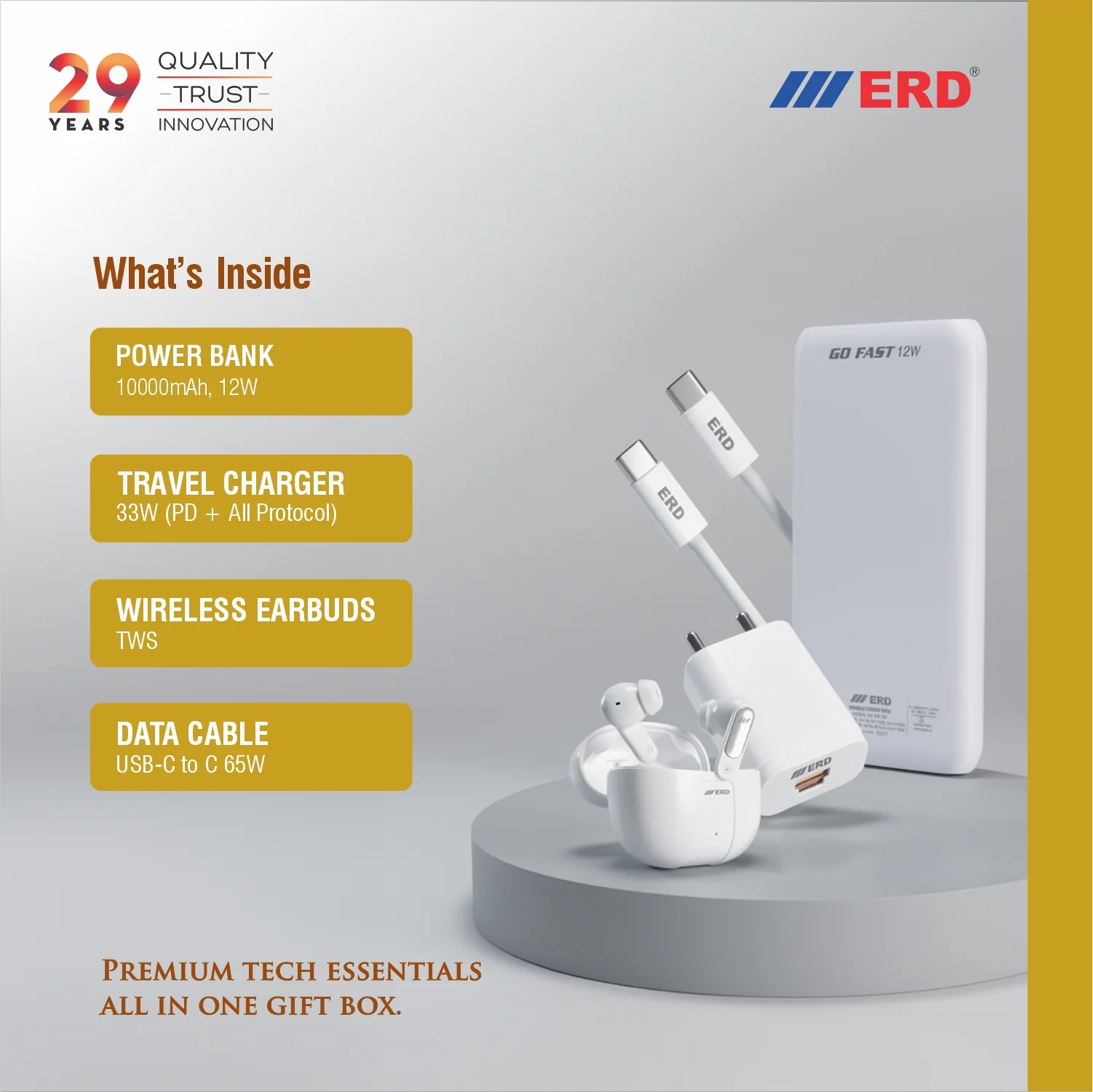 ERD Premium Corporate Gift Pack - GP-102 (10000mAh Power Bank  + 33W Charger + TWS + 65W USB-C Cable) - Image 4