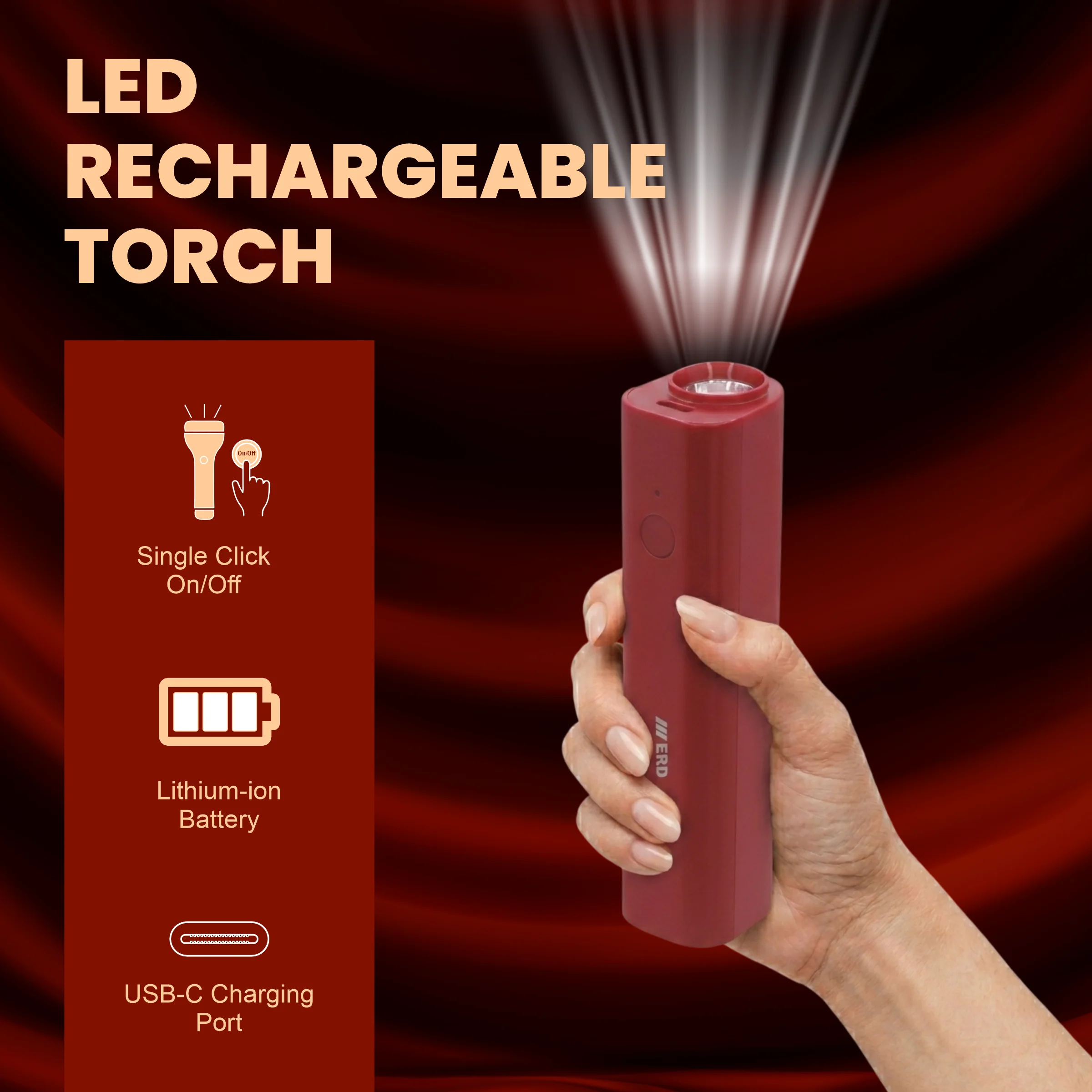 ERD LED RECHARGEABLE TORCH TL-602, 2W - Image 3