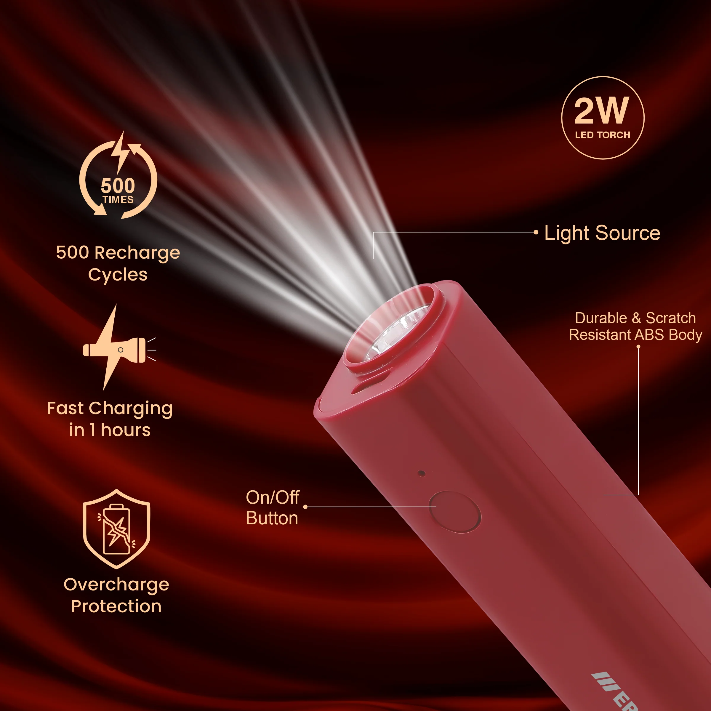ERD LED RECHARGEABLE TORCH TL-602, 2W - Image 4