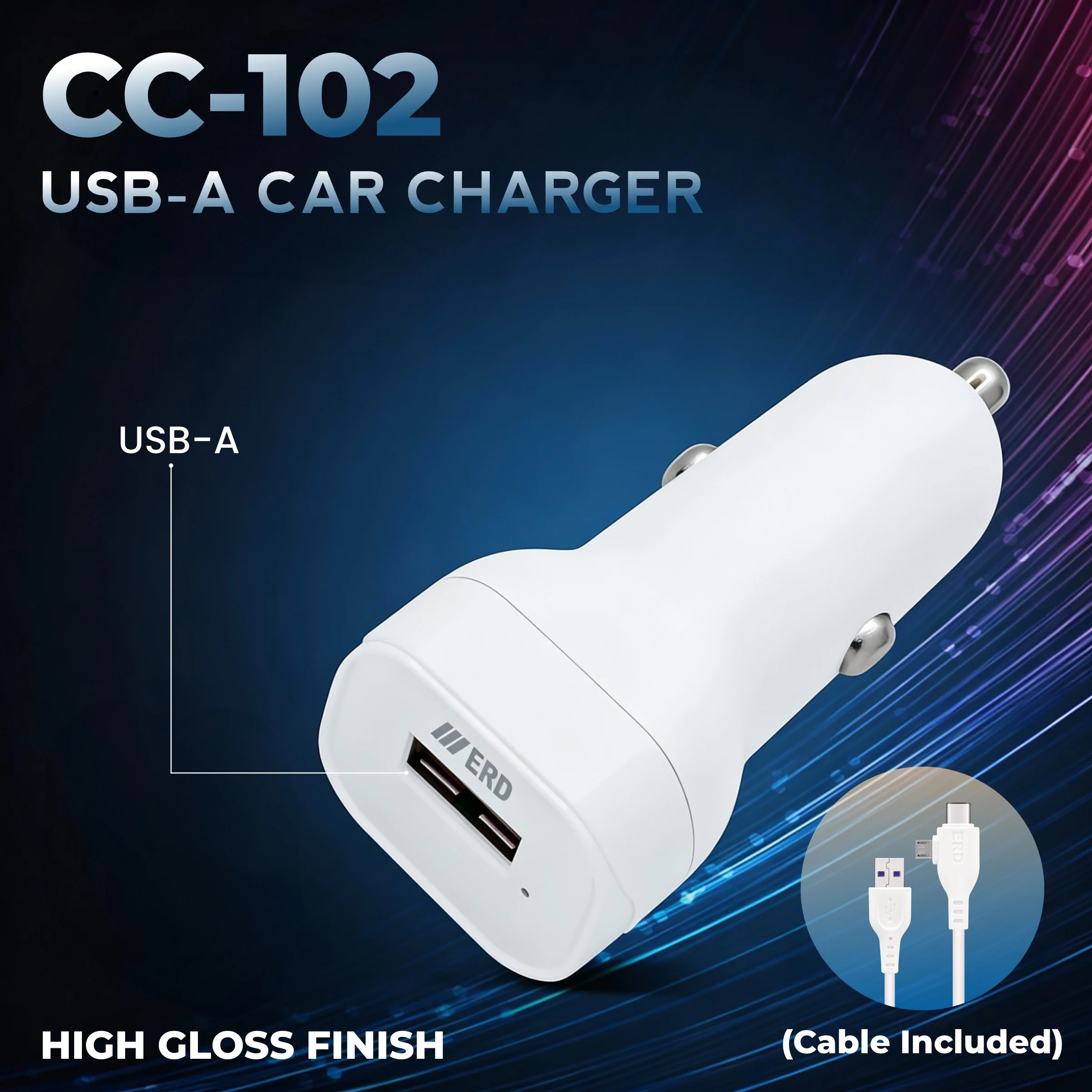 ERD CC-102 USB-A Car Mobile Charger With 2 IN 1 Cable (Micro+USB-C), 10W - Image 3