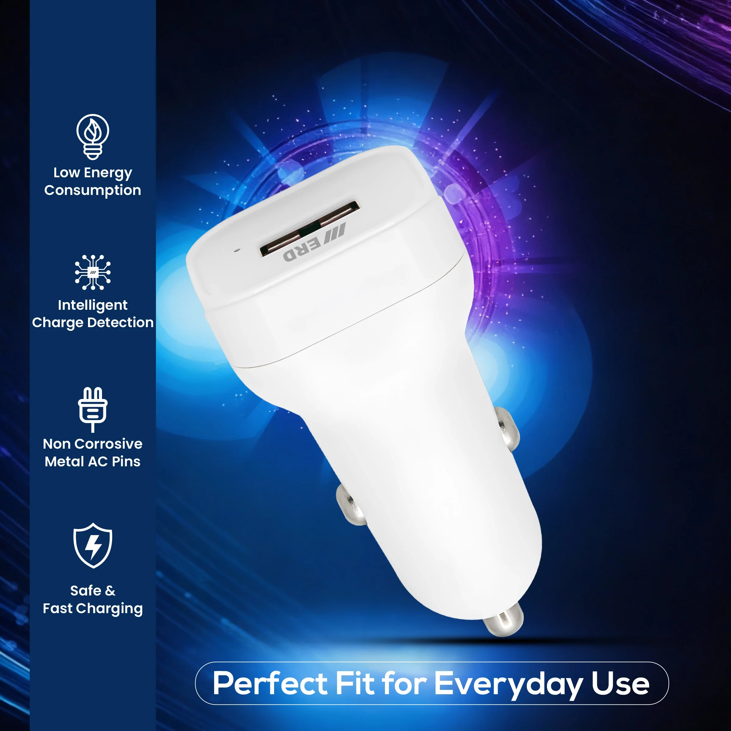 ERD CC-102 USB-A Car Mobile Charger With 2 IN 1 Cable (Micro+USB-C), 10W - Image 7