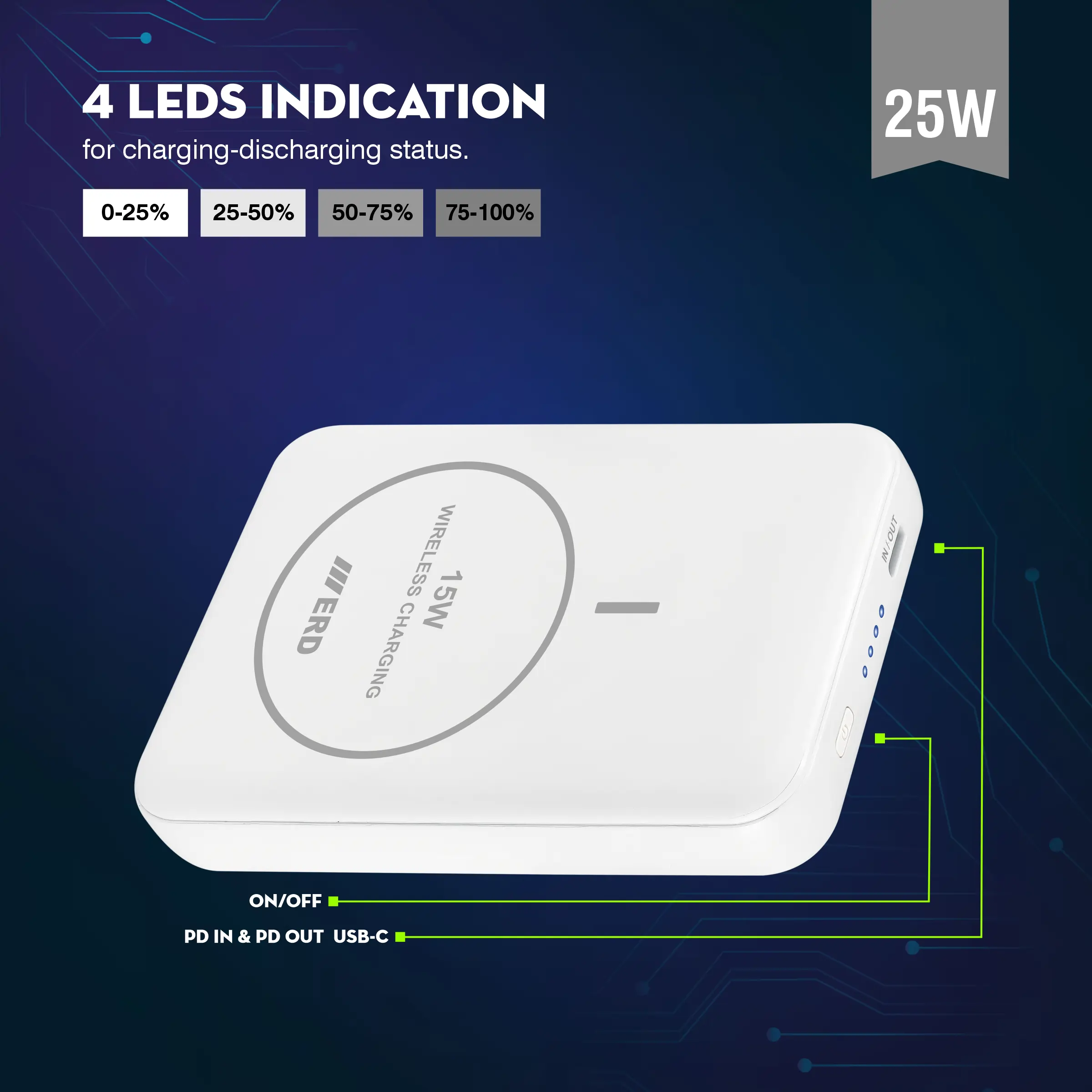 ERD PB-180 Power Bank 10000 mAh (25W) with 15W Wireless Charging - Image 5