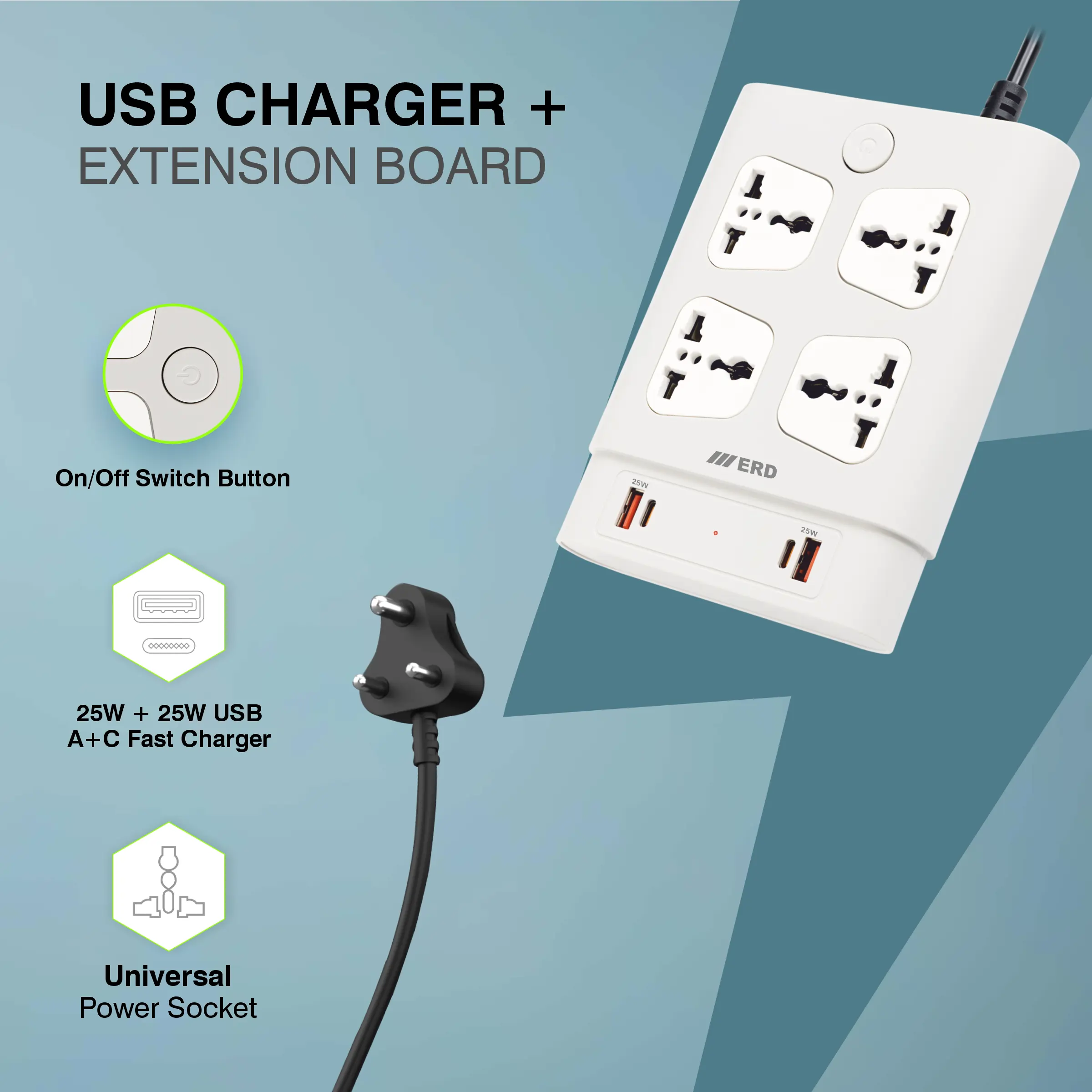 ERD EB-44 USB Charger (25W+25W) + Extension Board - Image 4