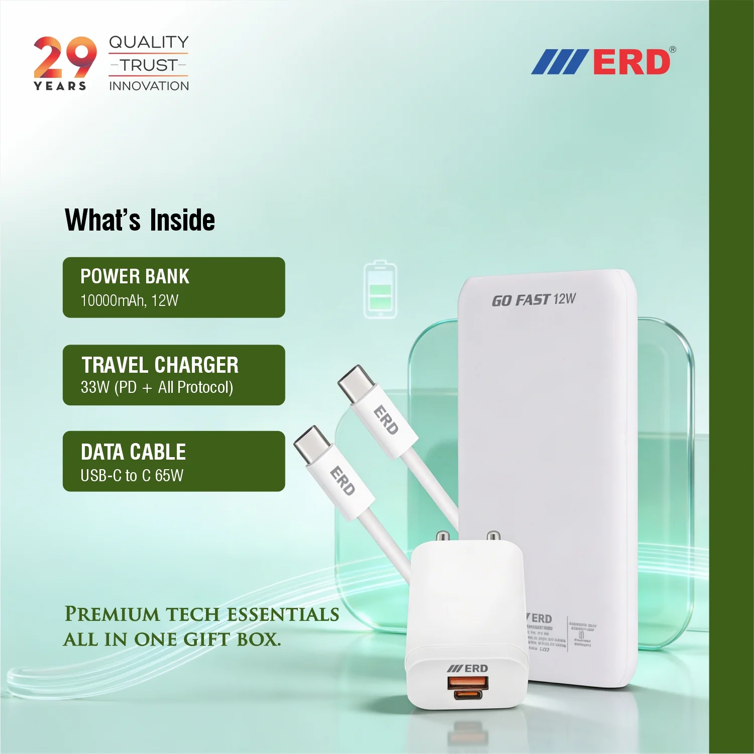 ERD Premium Corporate Gift Pack – GP-103 (10000mAh Power Bank + 33W Charger + 65W USB-C Cable) - Image 4