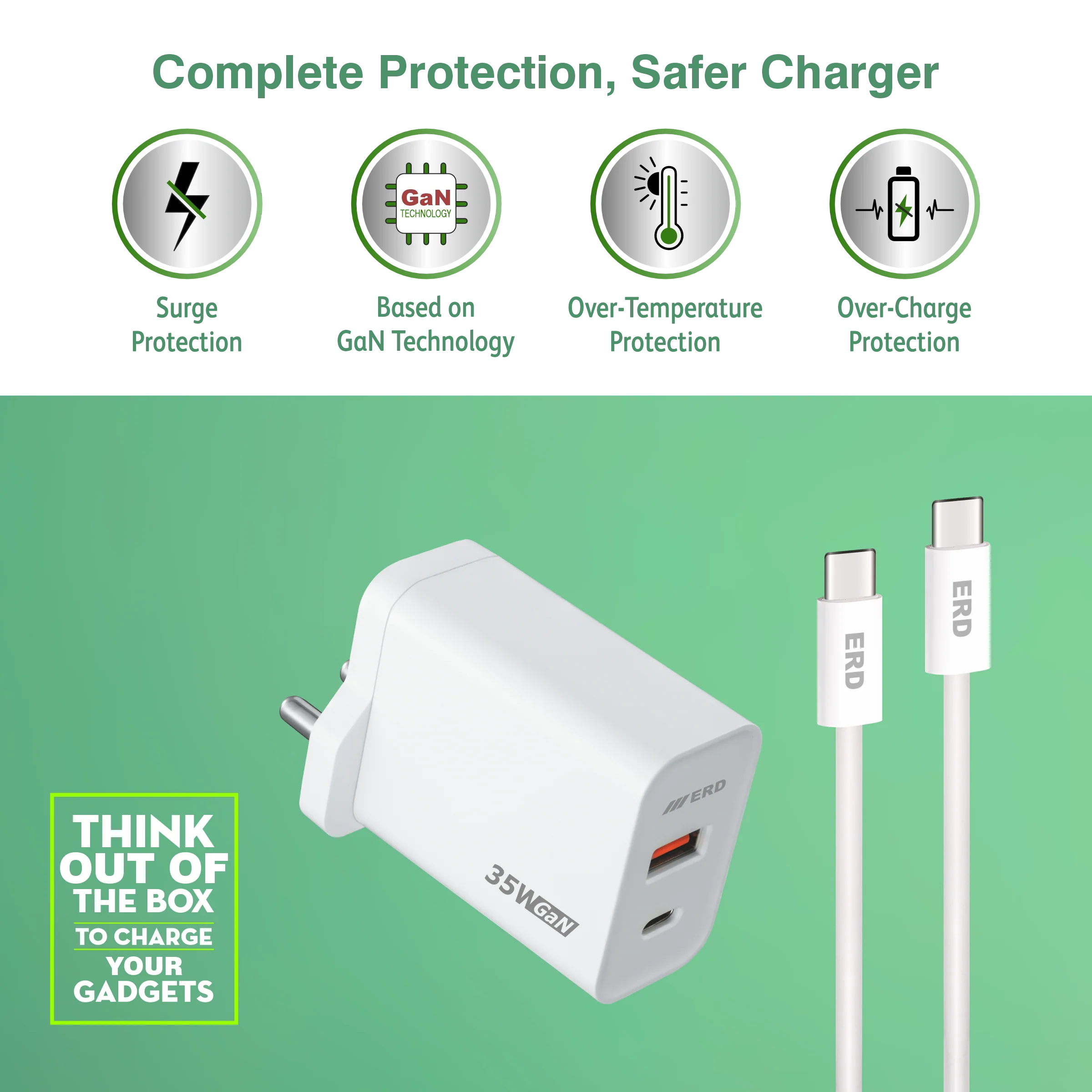 ERD TC-142 A/C Charger With USB-C to C Data Cable, 35W - Image 3