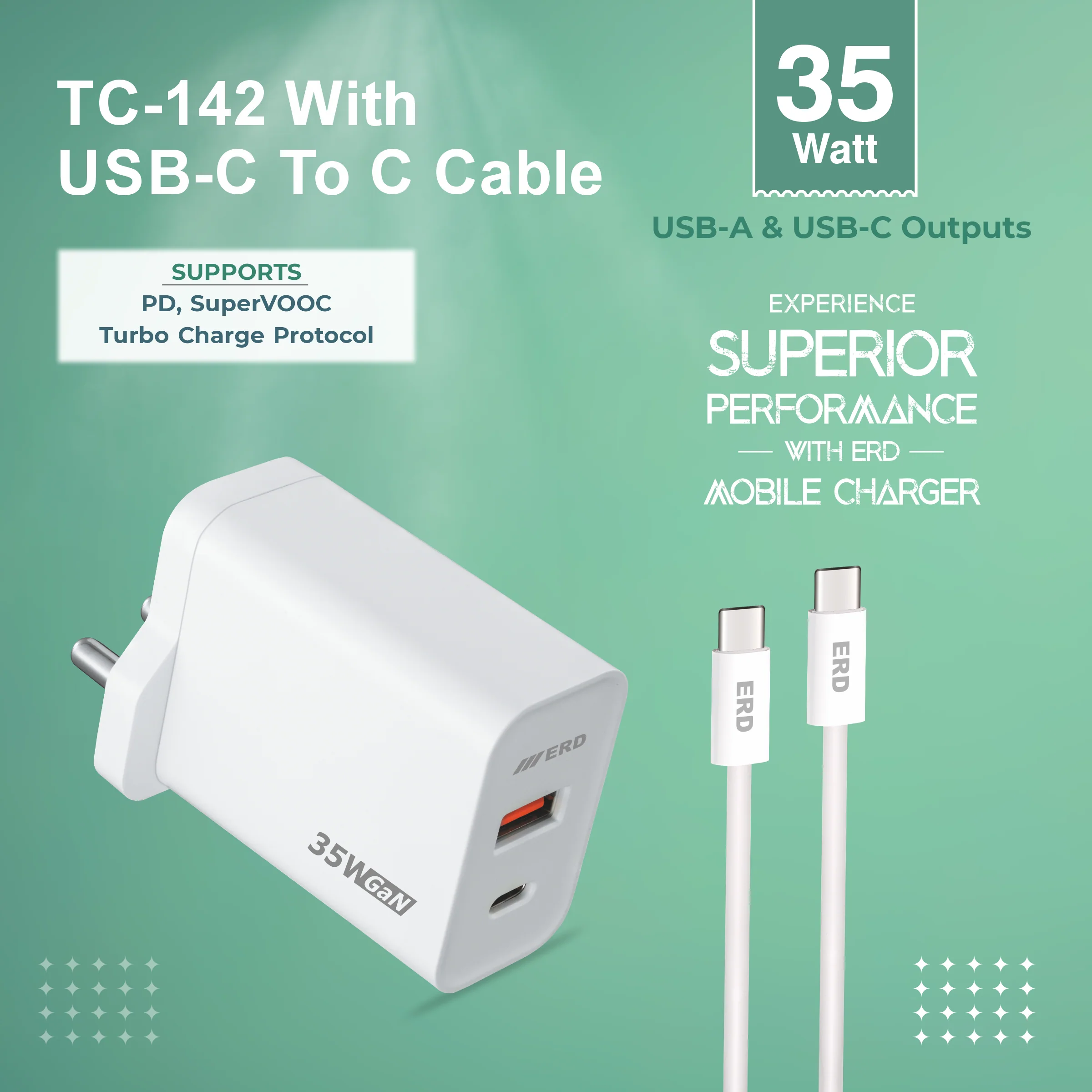 ERD TC-142 A/C Charger With USB-C to C Data Cable, 35W - Image 6