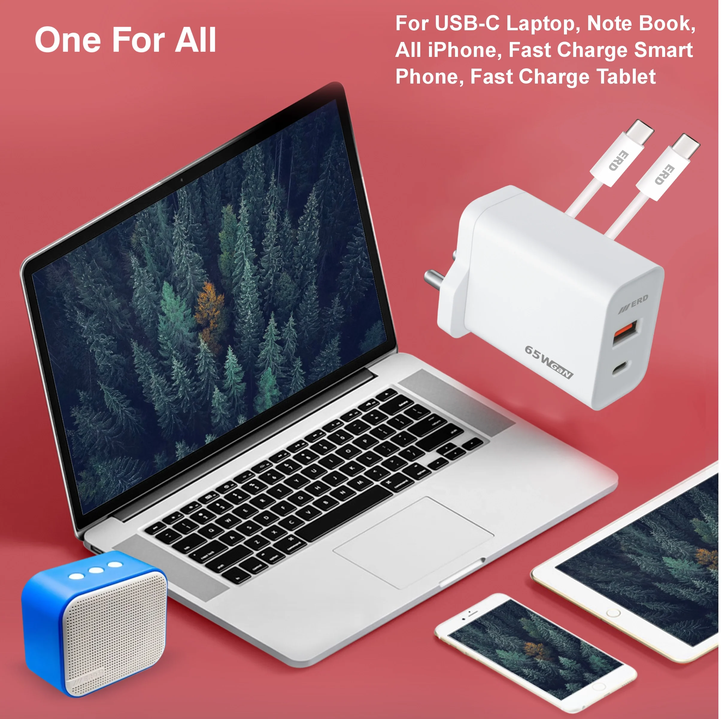 ERD TC-146 USB-A/C GaN Charger With USB-C TO C Data Cable, 65W - Image 4