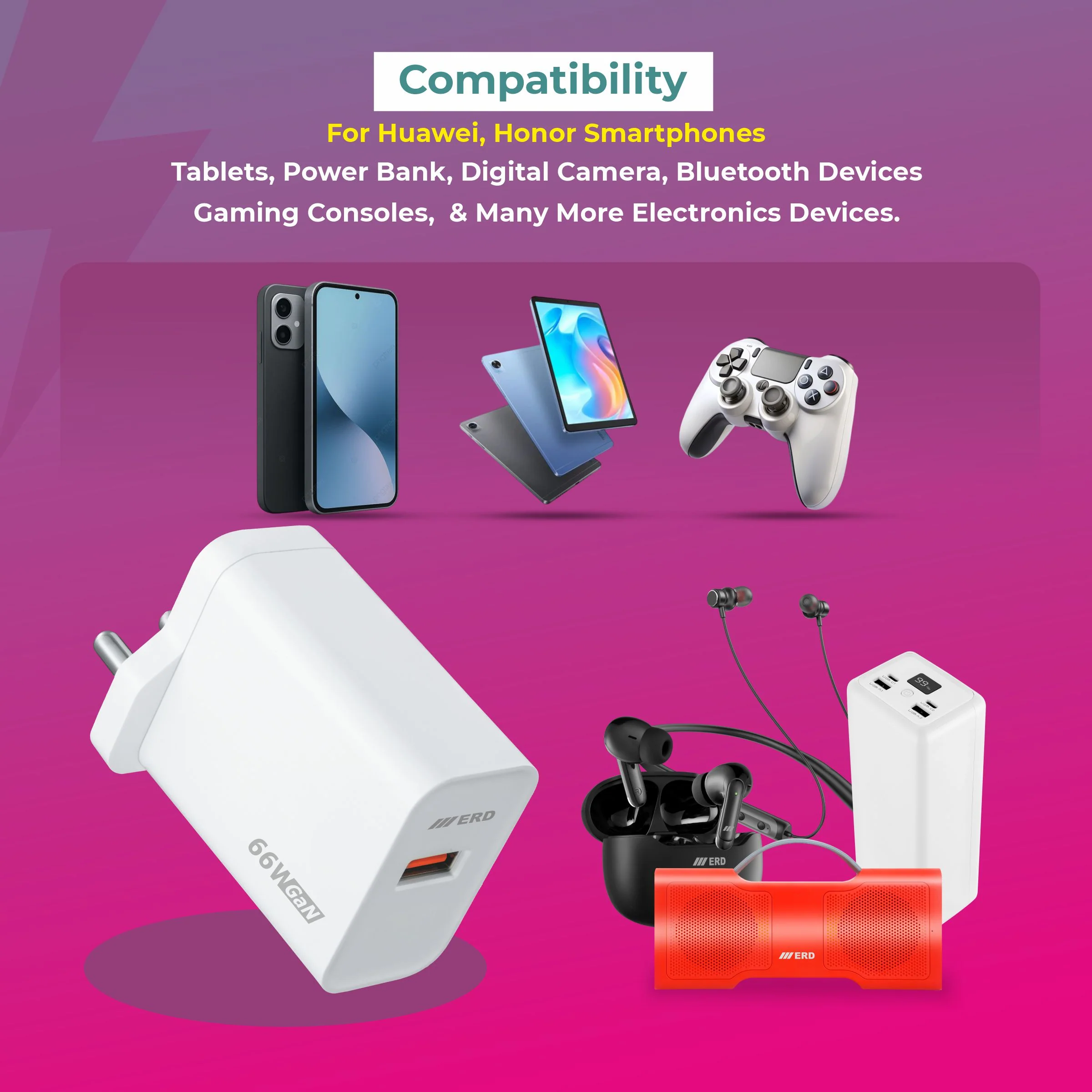 ERD TC-163 USB-A GaN Charger With USB-C Data Cable, 66W - Image 5