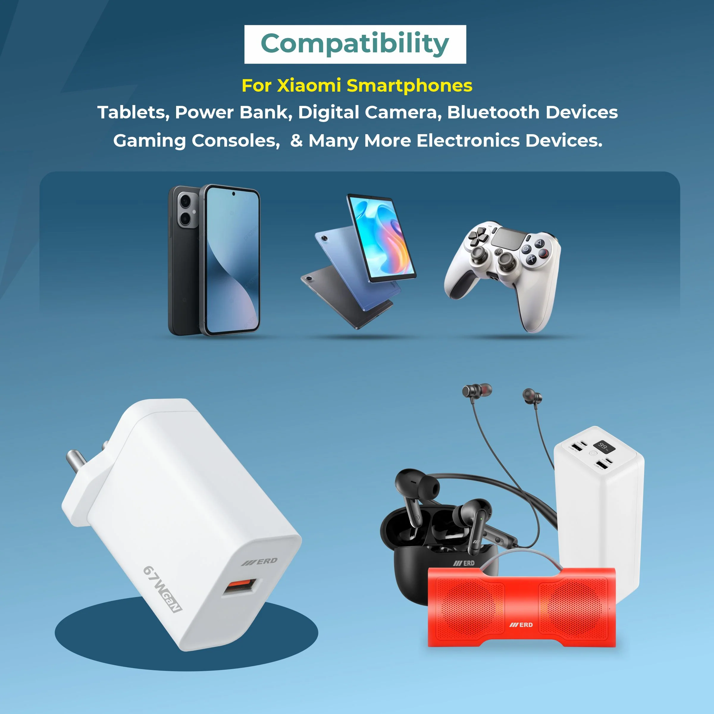 ERD TC-164 USB-A GaN Charger With USB-C Data Cable, 67W - Image 5
