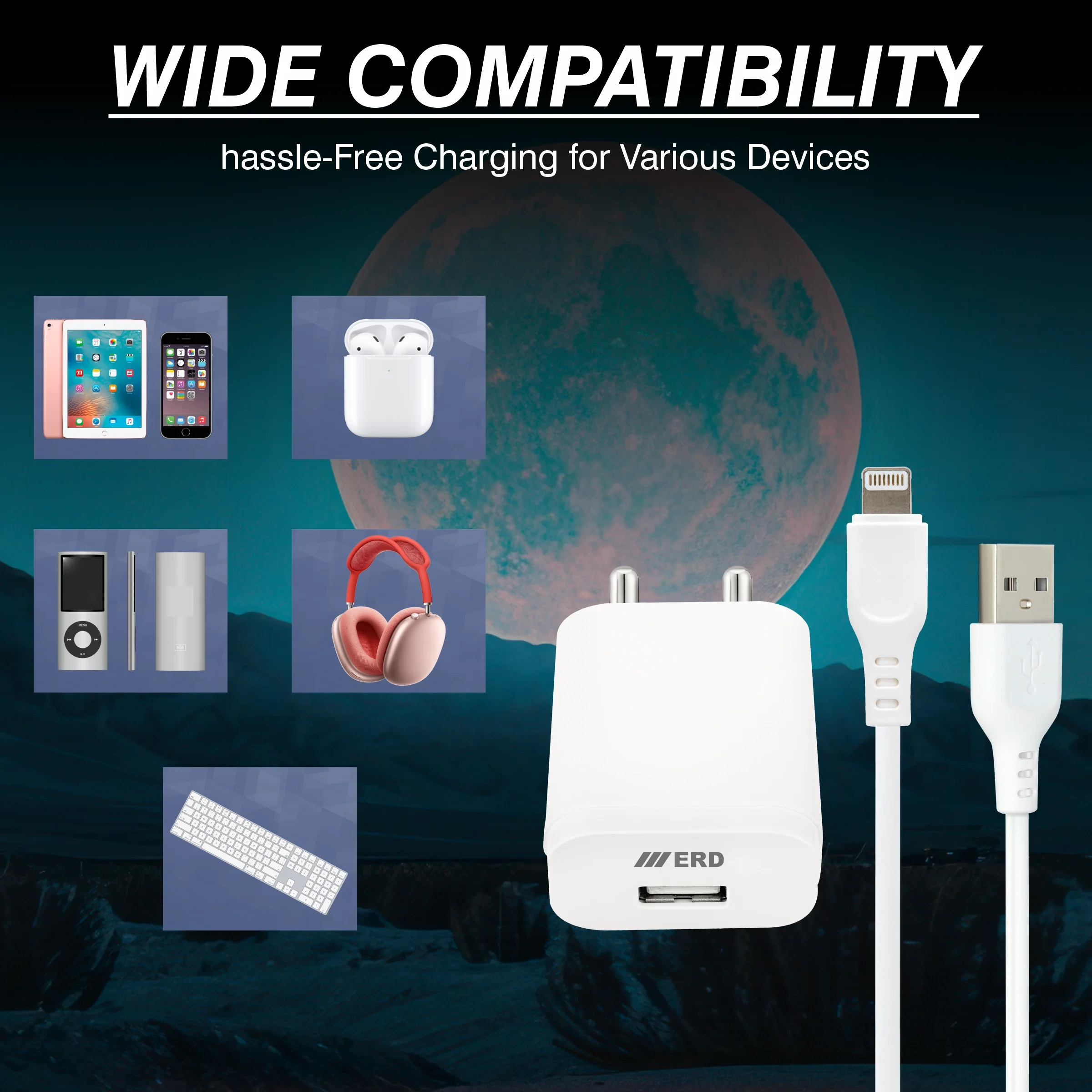 ERD TC-202 USB-A Charger With Lightning IP5 Data Cable, 10W - Image 6