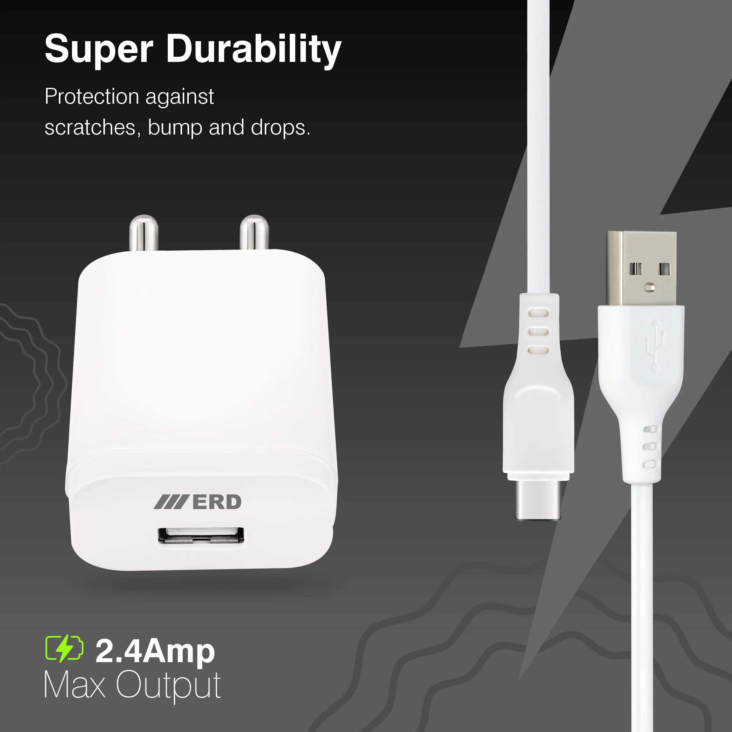 ERD TC-203 USB-A Charger With USB-C Data Cable, 12W - Image 8