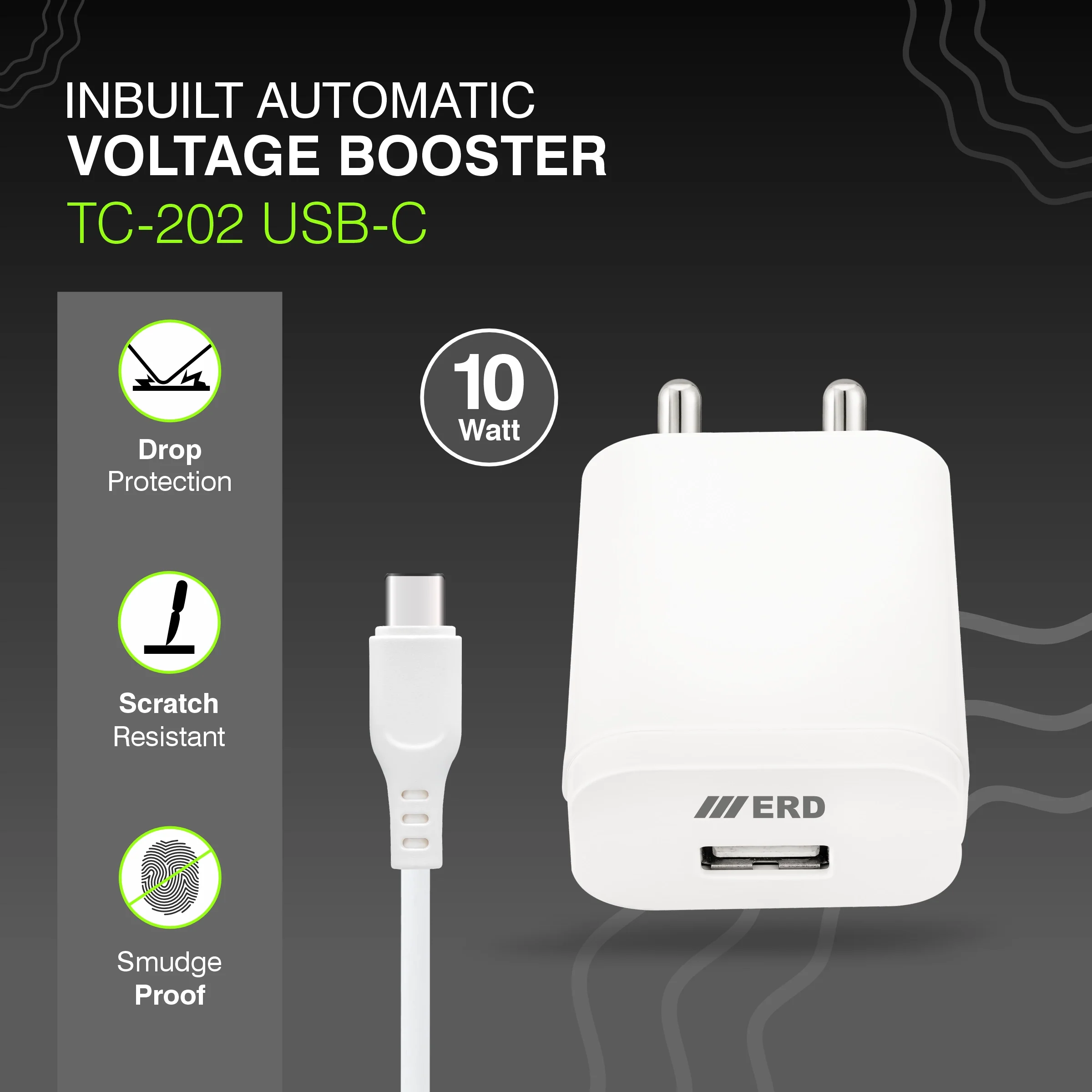 ERD TC-202 USB-A Charger With USB-C Data Cable, 10W - Image 3