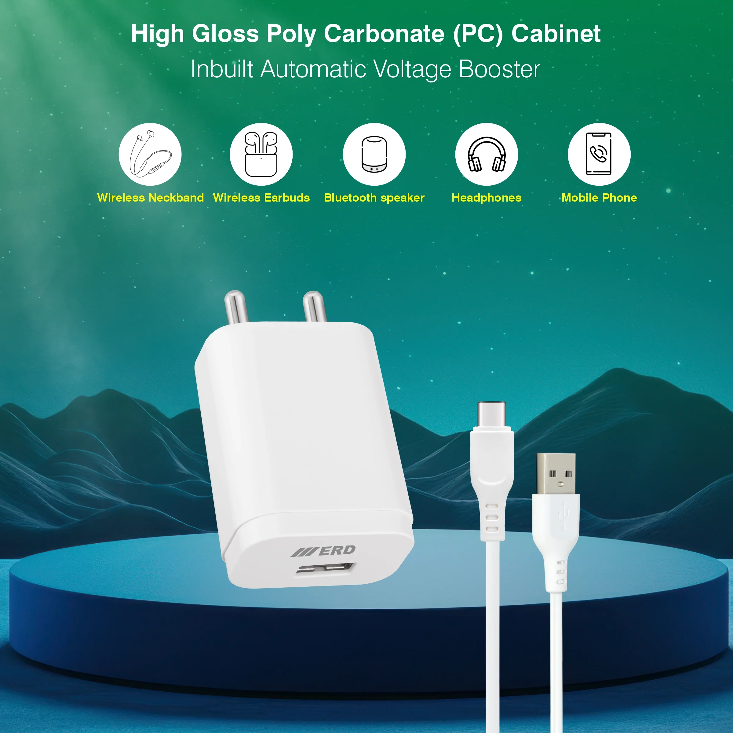 ERD TC-221 USB-A QC Charger With USB-C Data Cable, 20W - Image 3