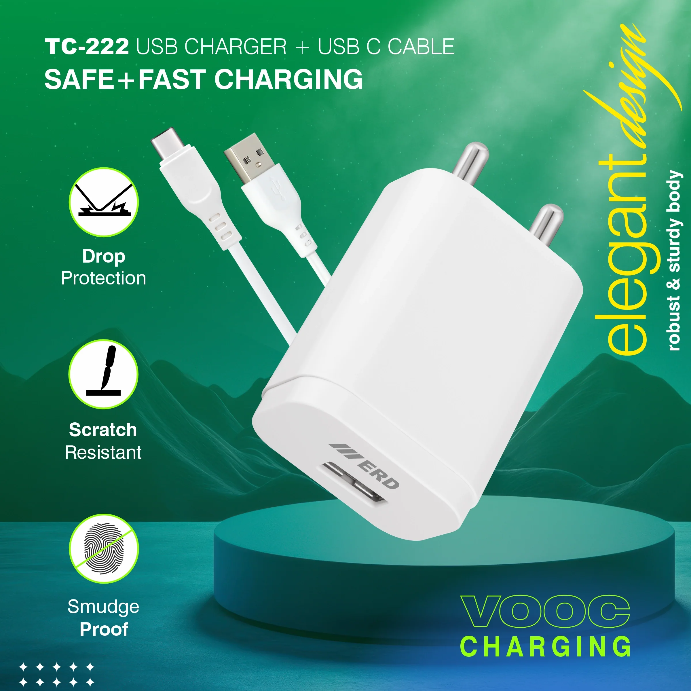 ERD TC-221 USB-A QC Charger With USB-C Data Cable, 20W - Image 4