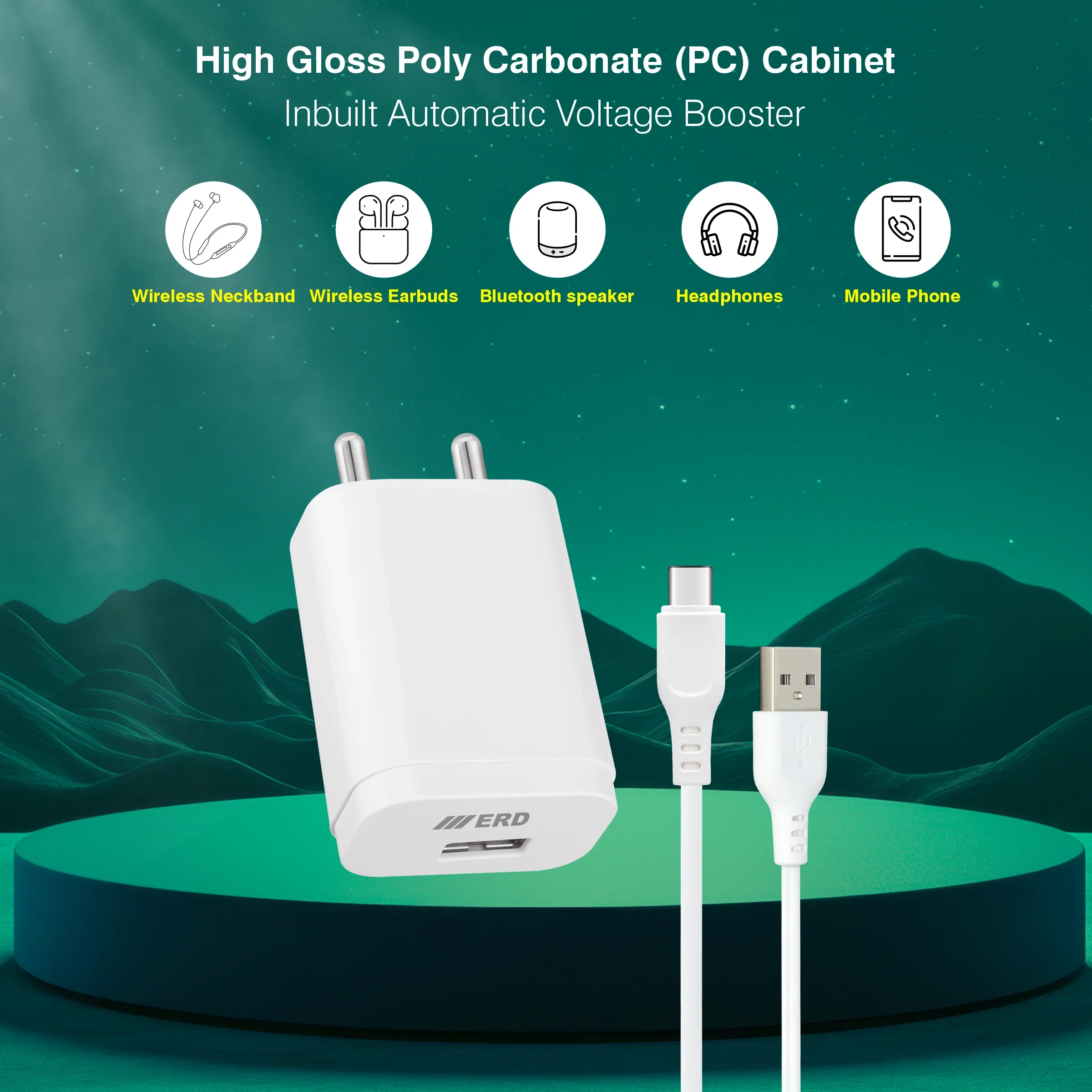 ERD TC-223 USB-A VOOC Charger With USB-C Data Cable, 33W - Image 3