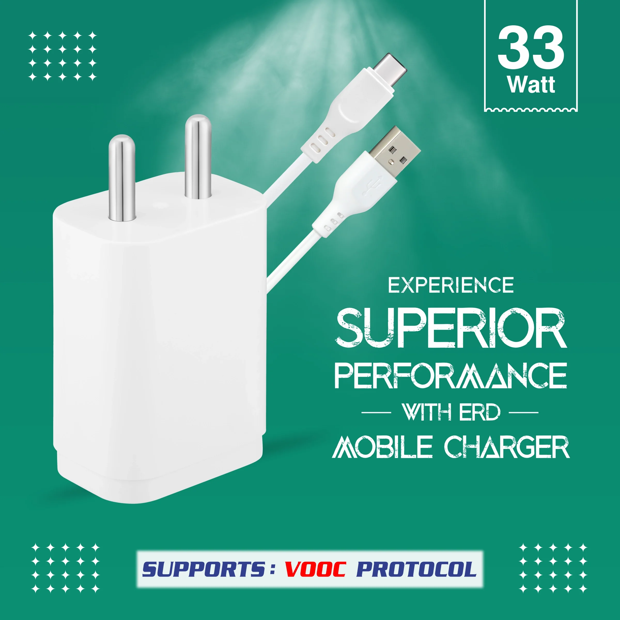 ERD TC-223 USB-A VOOC Charger With USB-C Data Cable, 33W - Image 5
