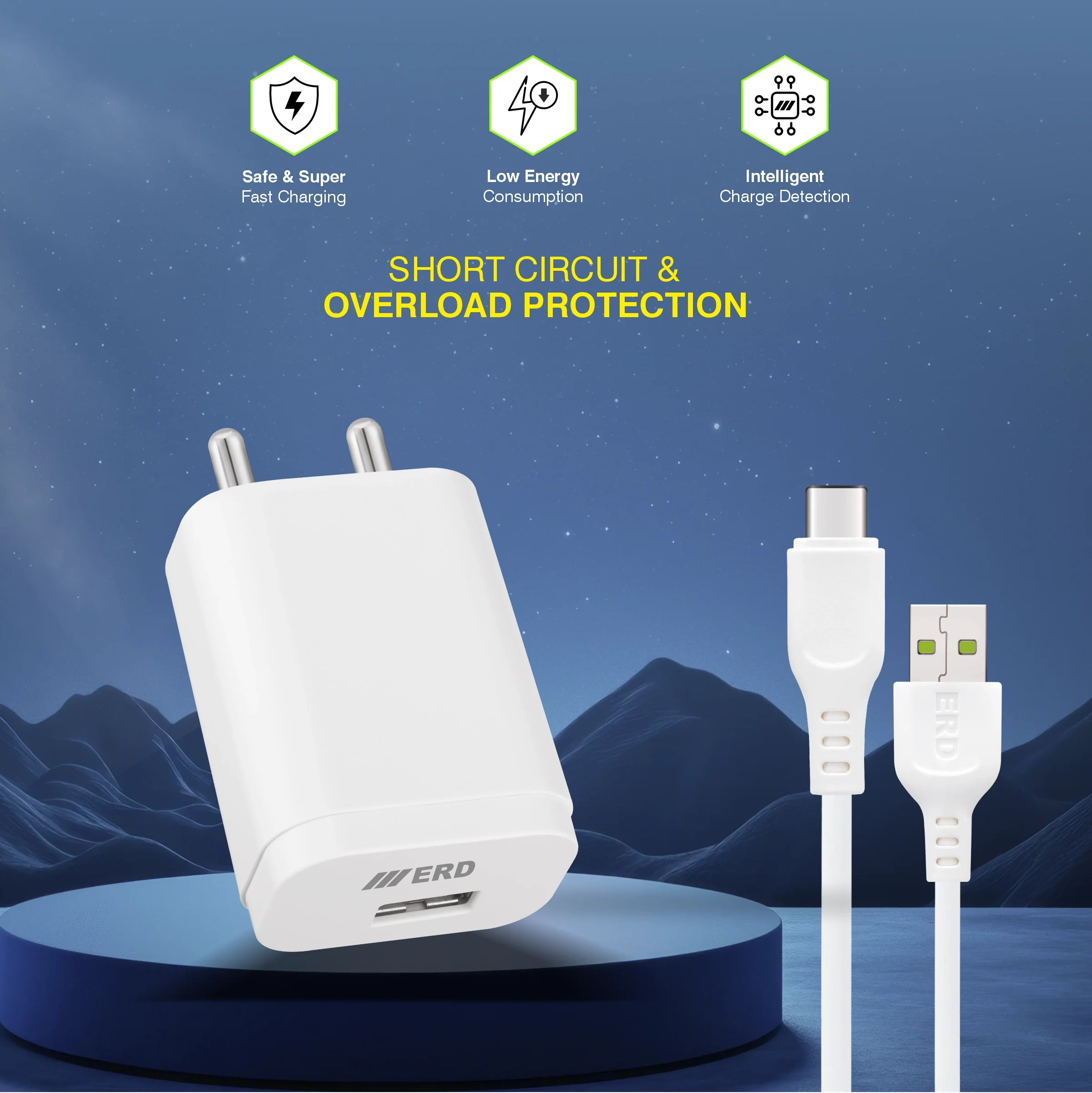 ERD TC-224 USB-A Flash Charger With USB-C Data Cable, 44W - Image 5