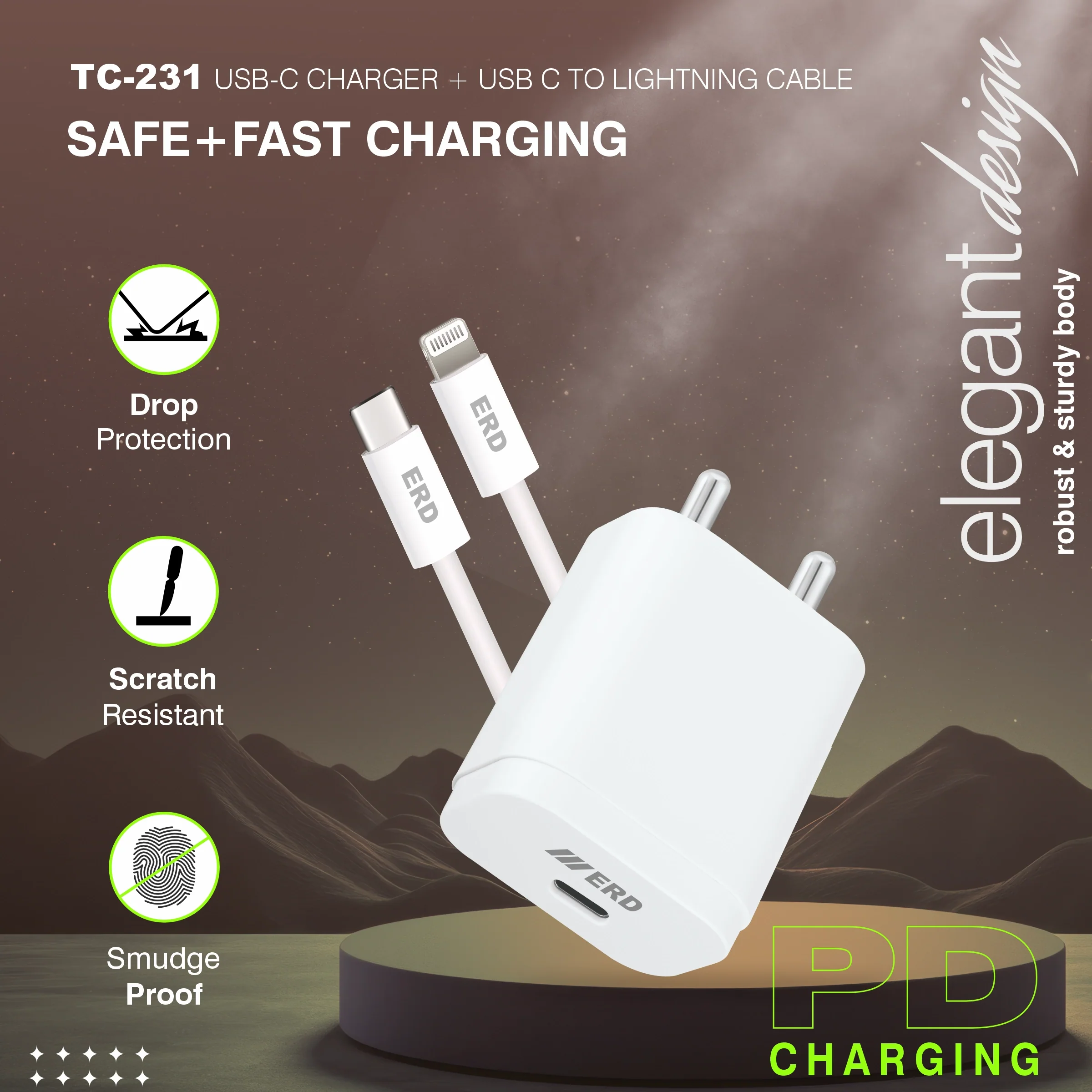 ERD TC-231 USB-C Charger With USB-C TO Lightning Data Cable, 20W - Image 4