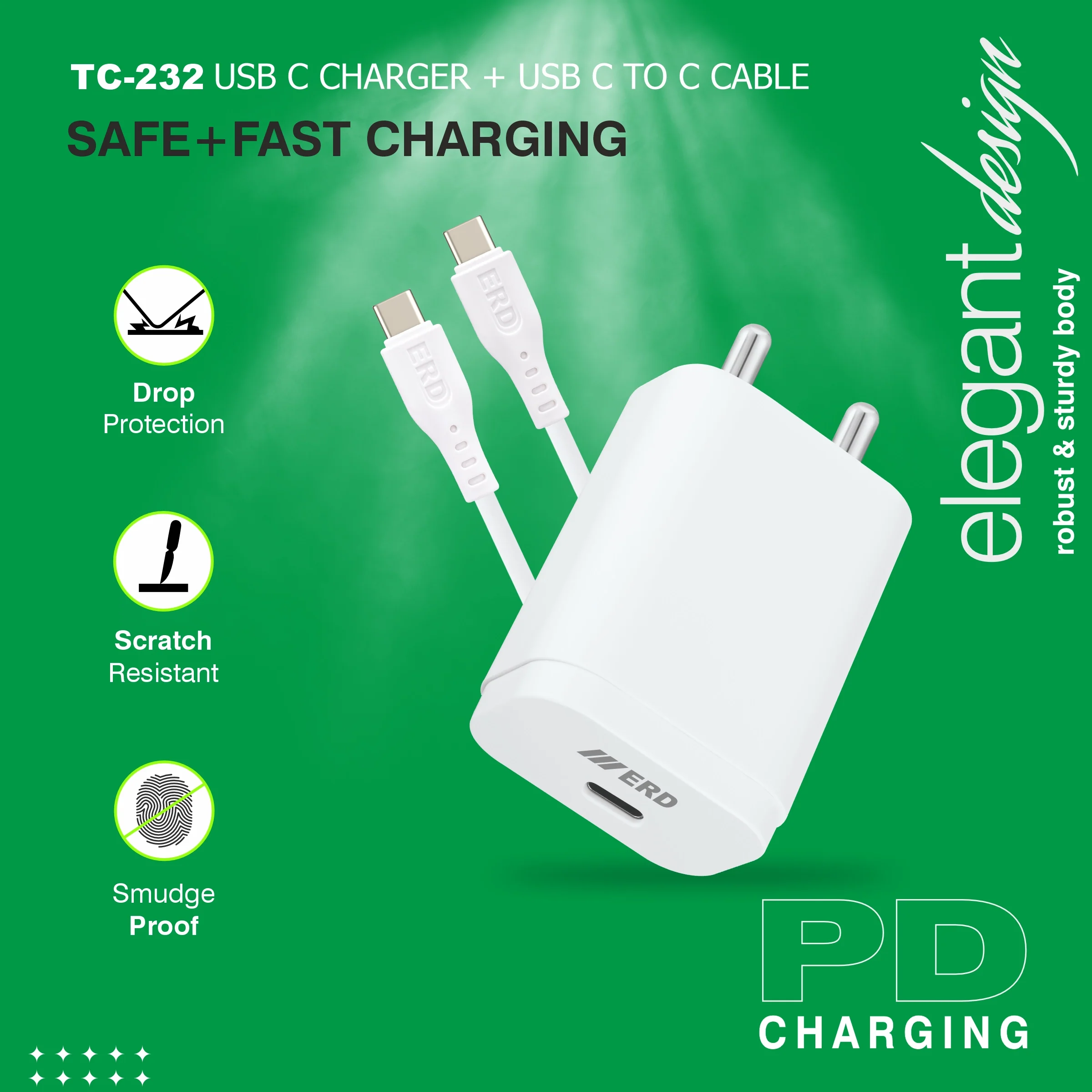 ERD TC-232 USB-C Charger With USB-C TO C Data Cable, 25W - Image 4