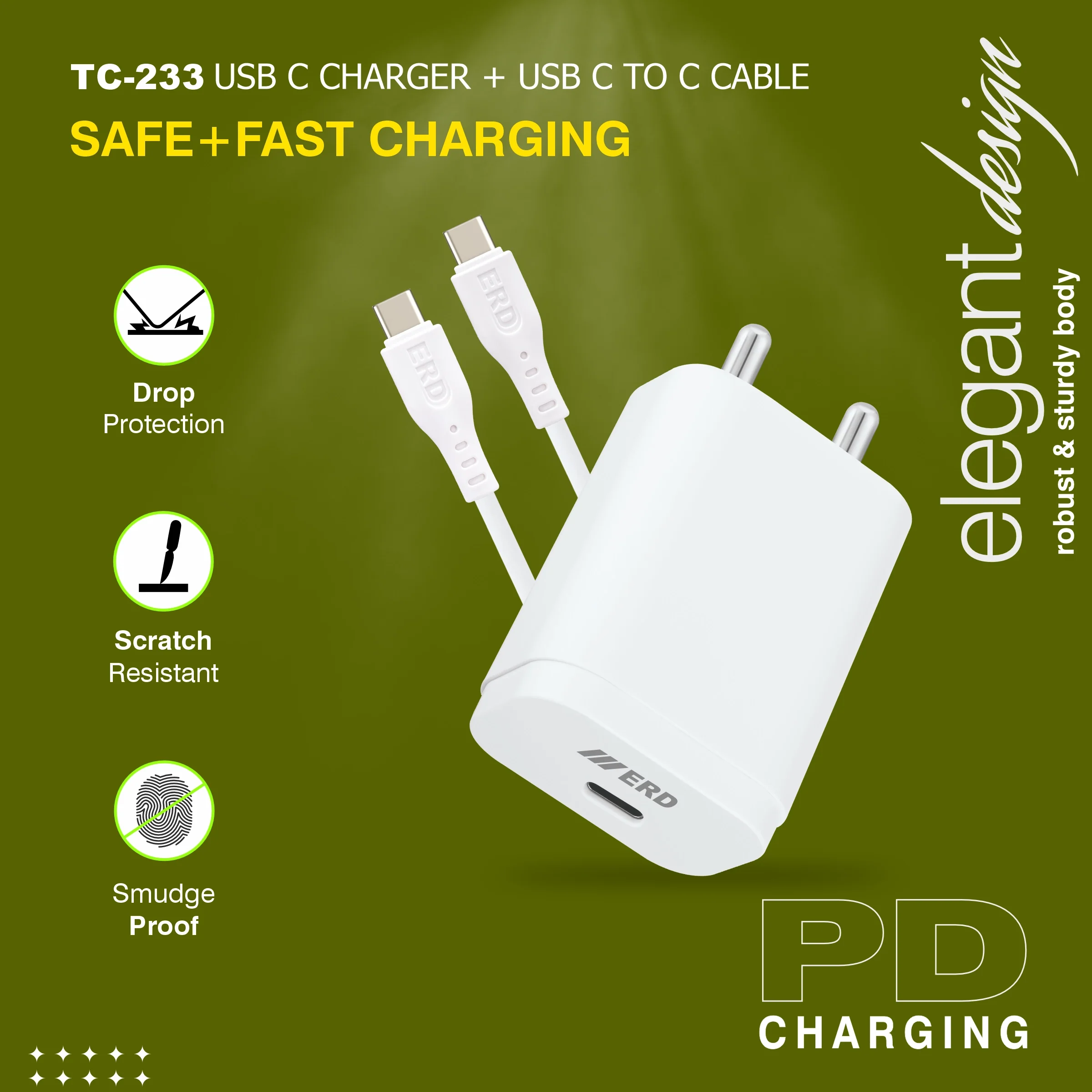 ERD TC-233 USB-C Charger With USB-C TO C Data Cable, 33W - Image 4