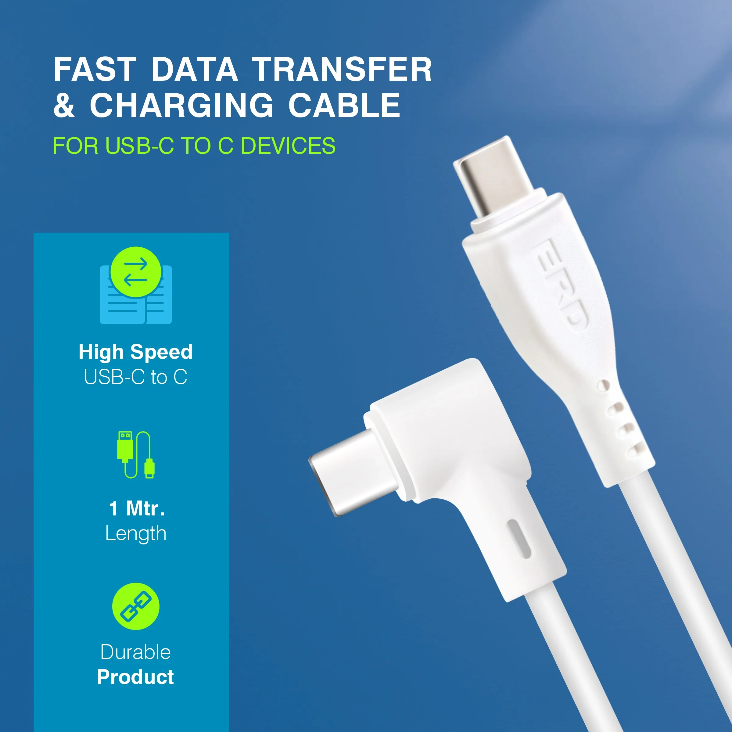 ERD UC-122 USB-C To C L-Shape Data Cable, 65W - Image 3