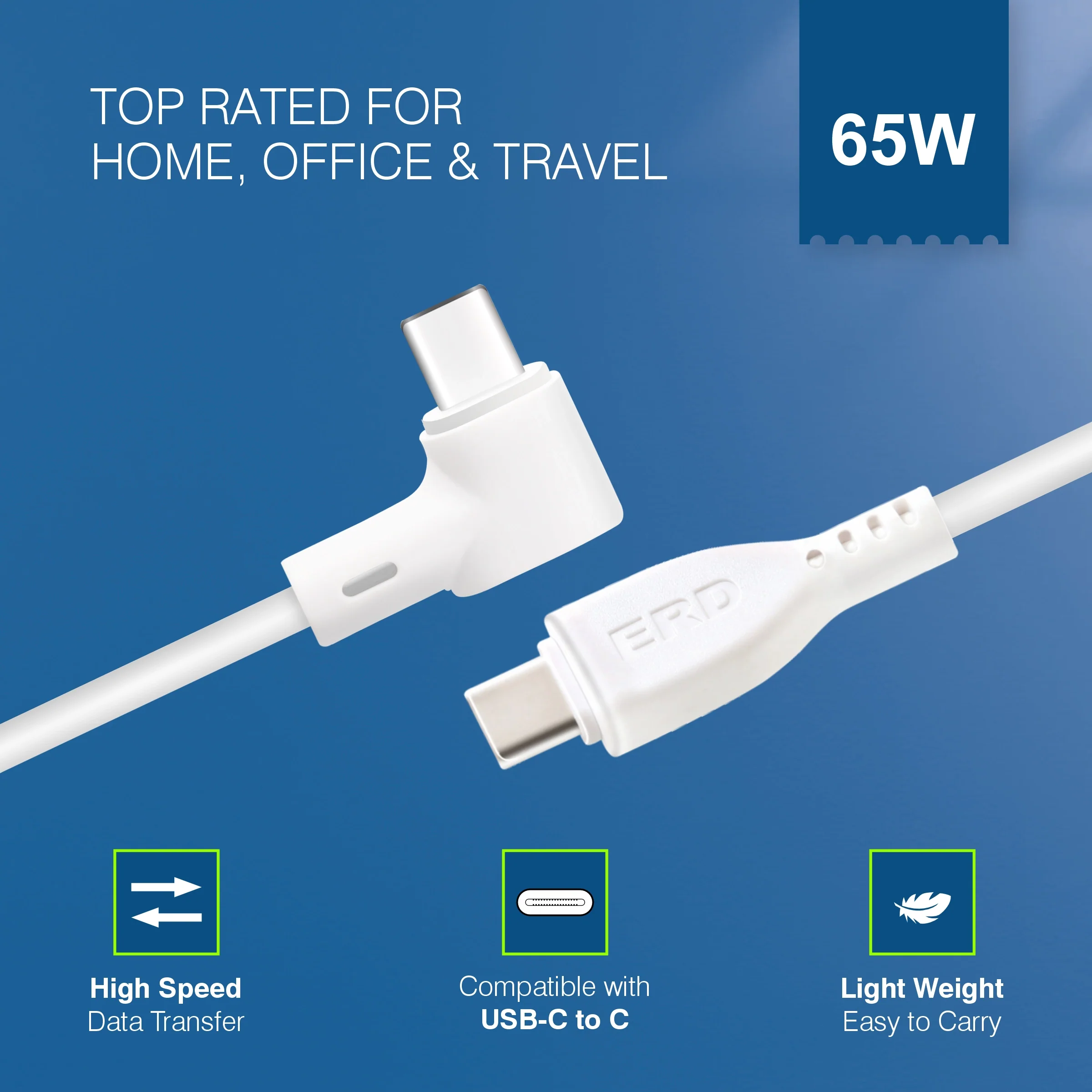 ERD UC-122 USB-C To C L-Shape Data Cable, 65W - Image 6