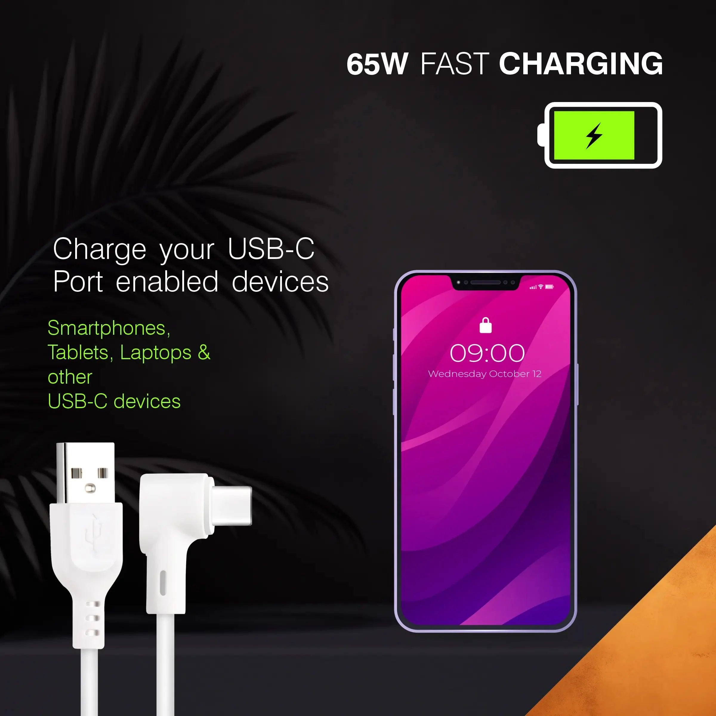 ERD UC-132 USB-A to C, L Shape Data Cable, 65W - Image 6