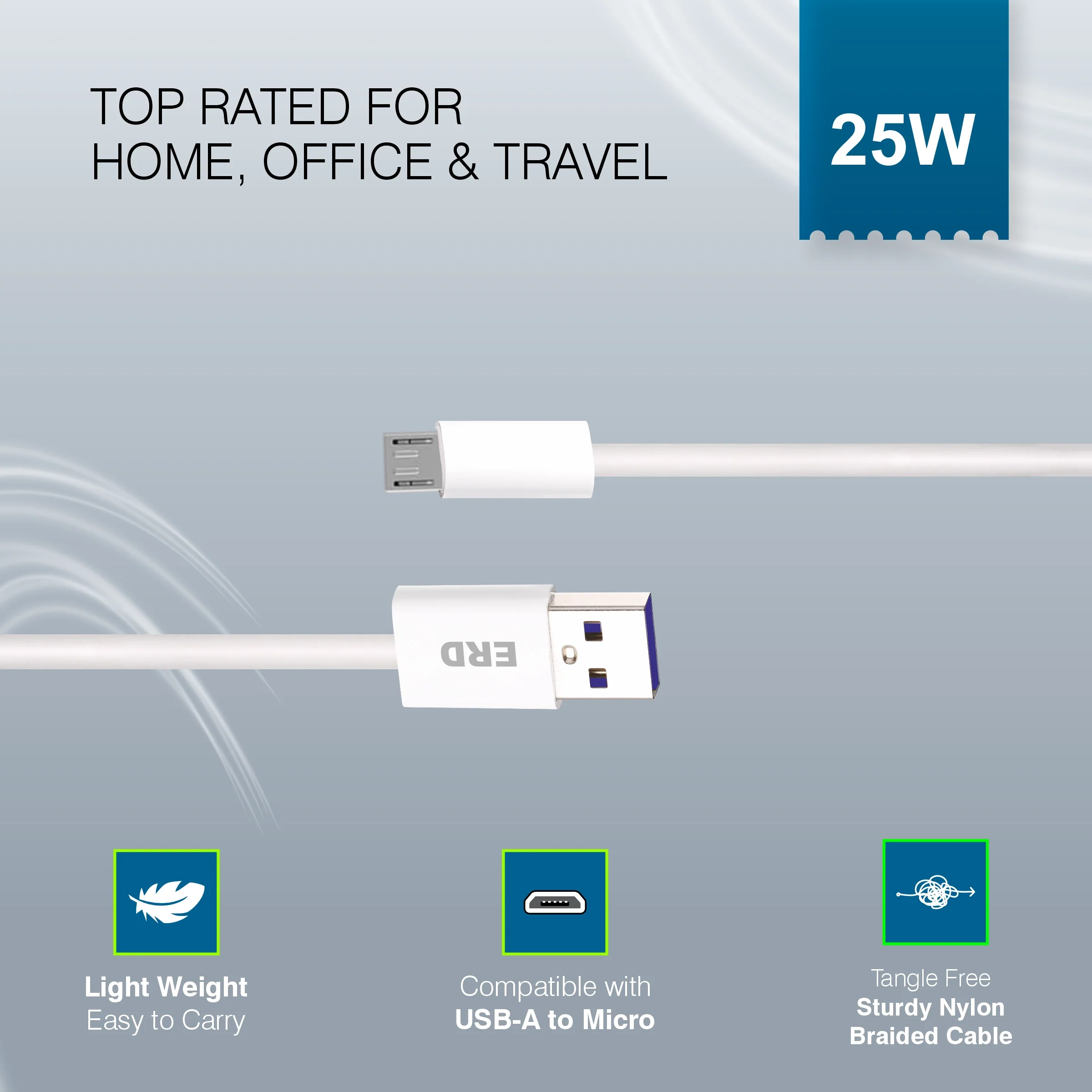 ERD UC-301 USB-A to Micro Solid Casing Data Cable, 25W - Image 6