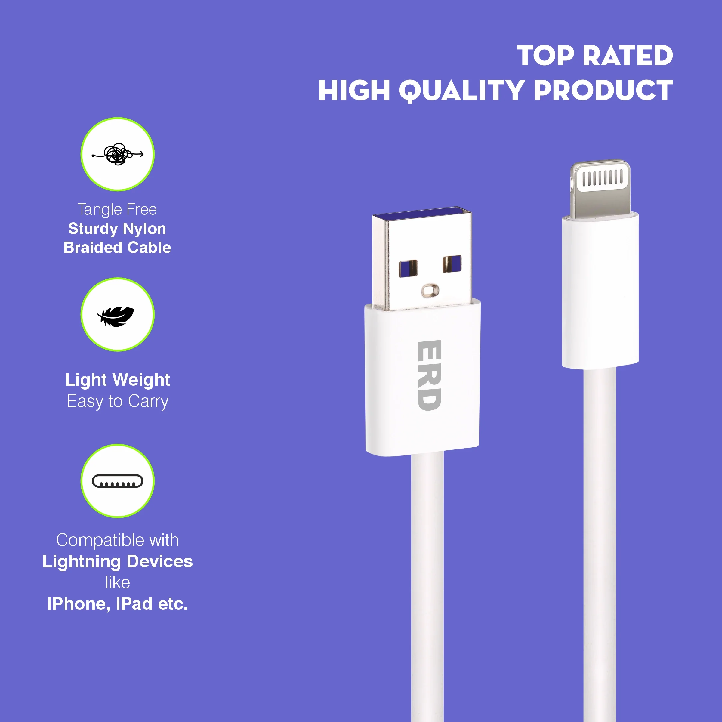 ERD UC-305 USB-A to Lightning Solid Casing Data Cable, 25W - Image 5