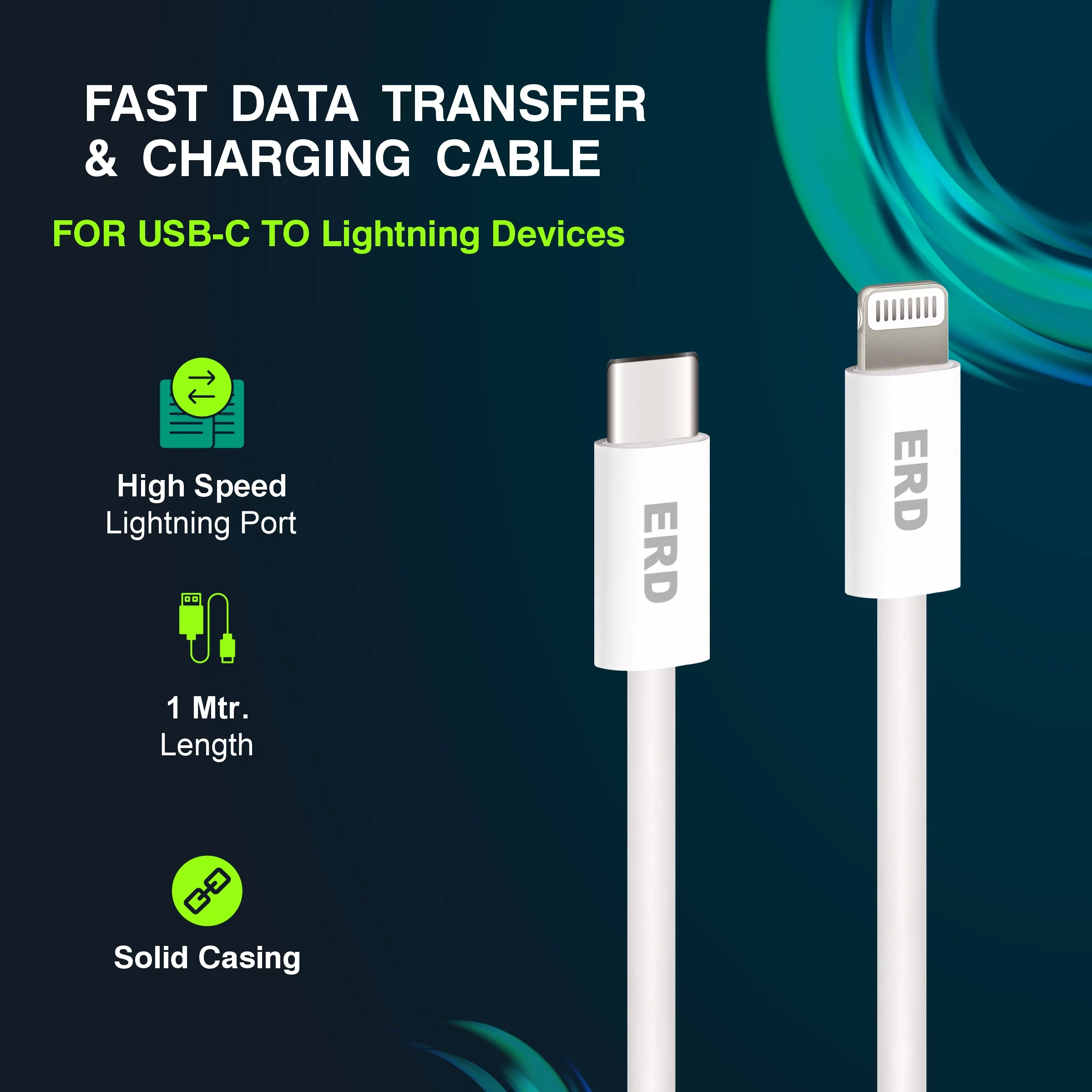 ERD UC-306 USB-C TO Lightning Solid Casing Data Cable, 25W - Image 3