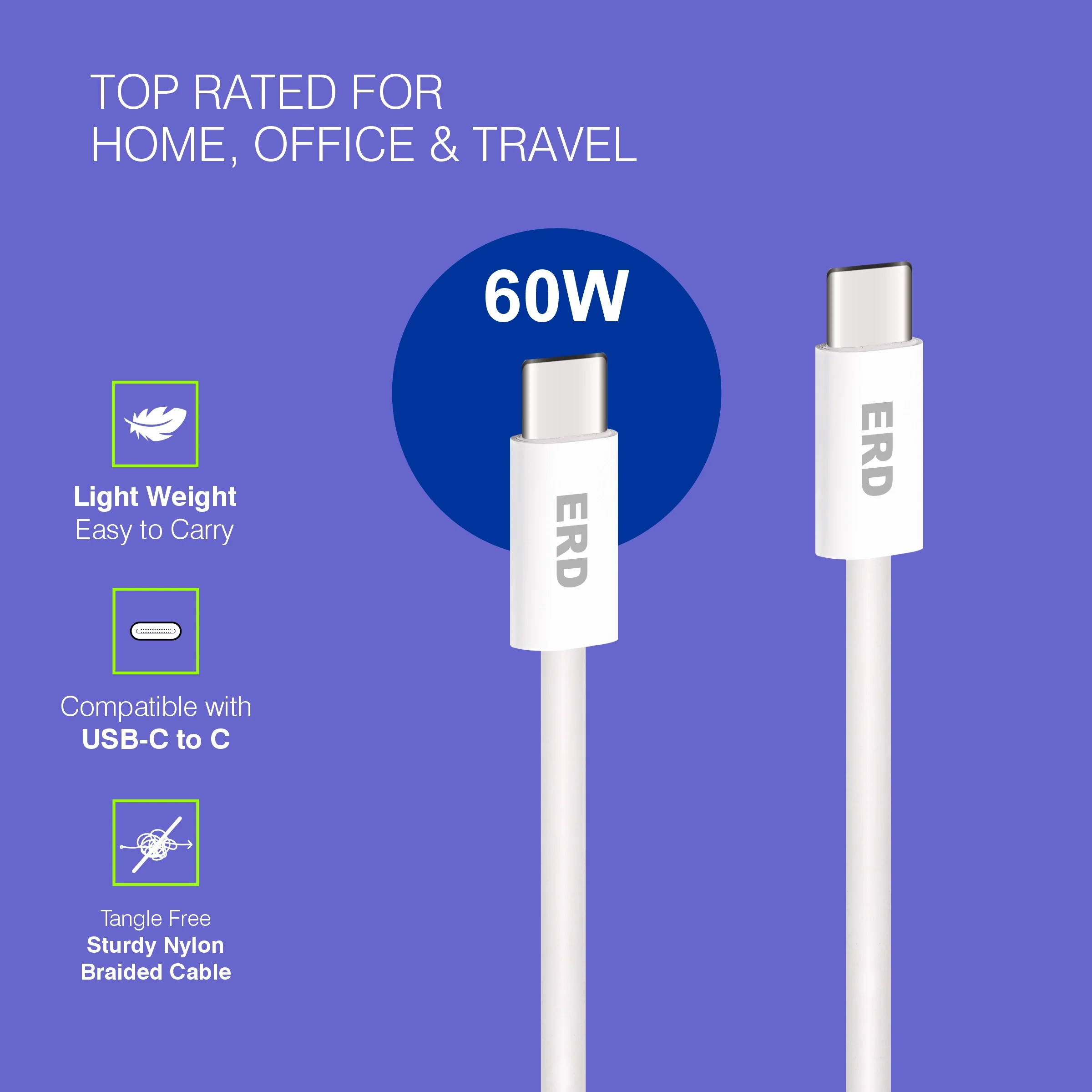 ERD UC-307 USB-C TO C (IP15) Solid Casing Data Cable, 60W - Image 6