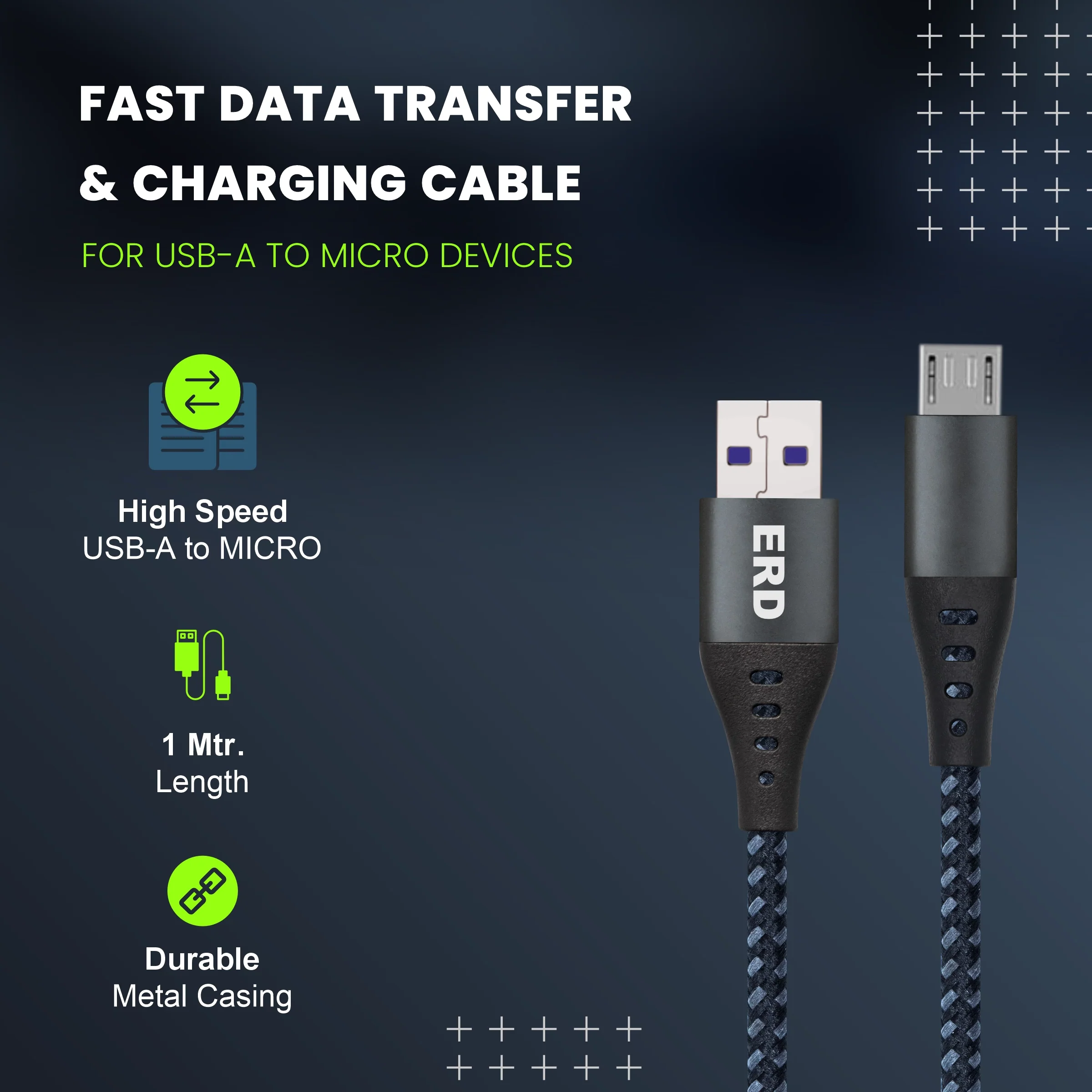 ERD UC-331 USB-A to Micro Braided Metal Casing Data Cable, 25W - Image 3