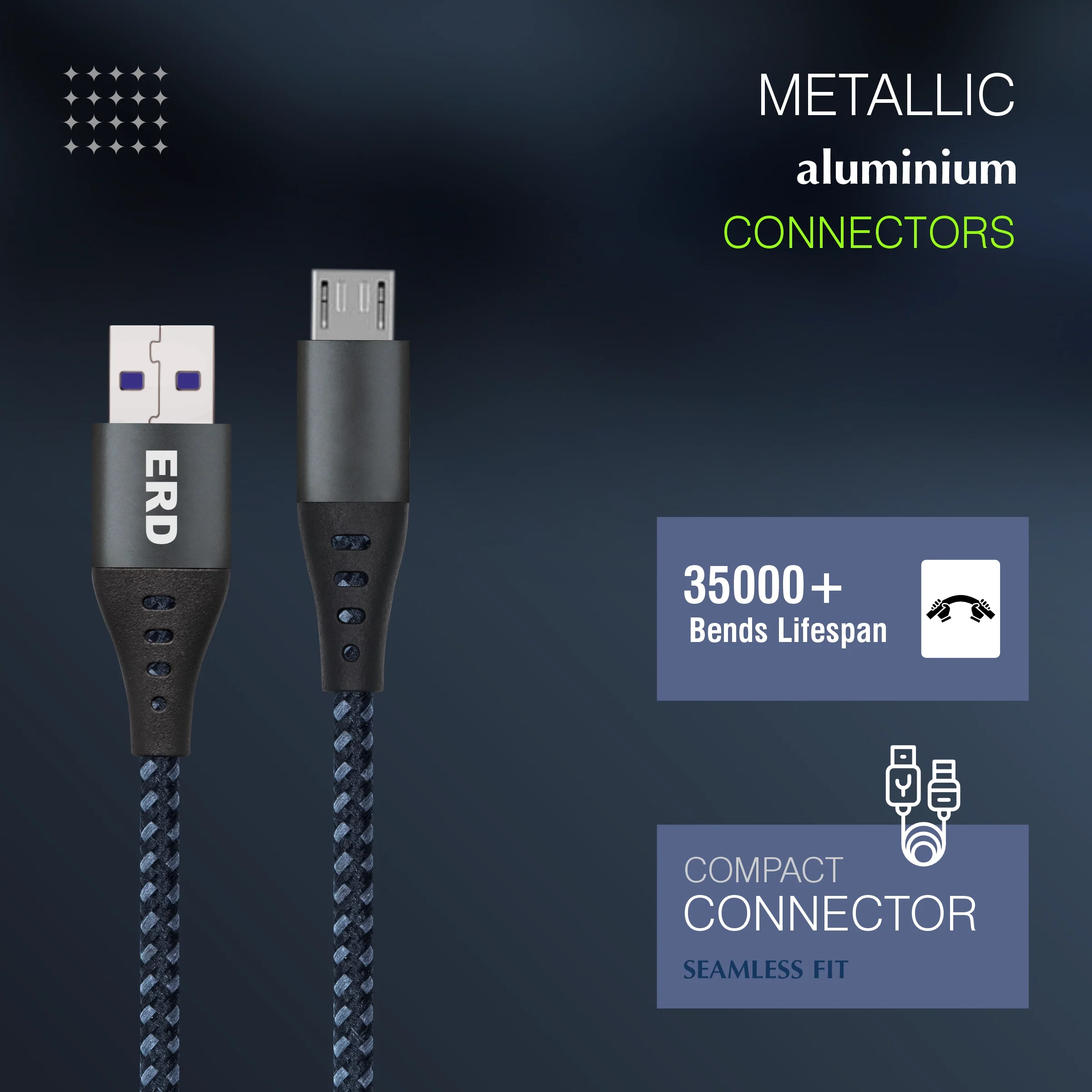 ERD UC-331 USB-A to Micro Braided Metal Casing Data Cable, 25W - Image 4