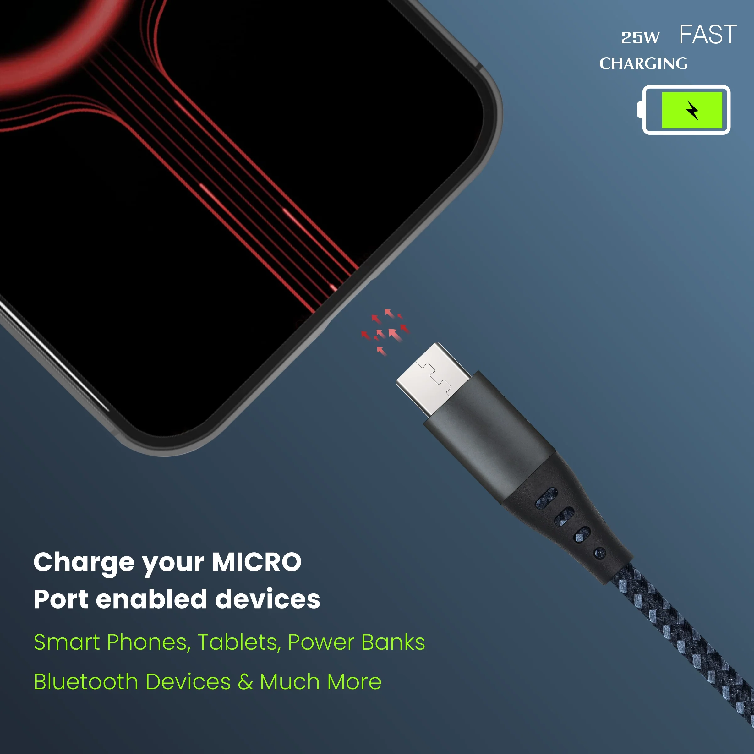 ERD UC-331 USB-A to Micro Braided Metal Casing Data Cable, 25W - Image 5