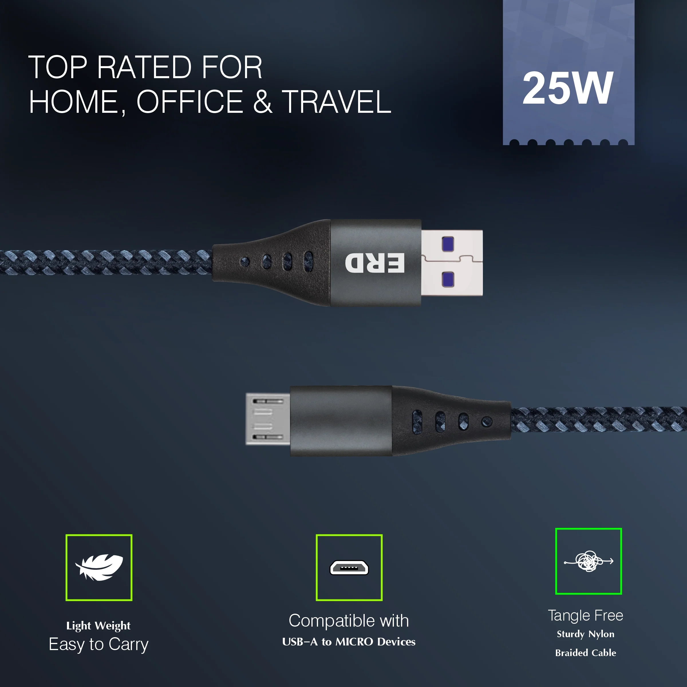 ERD UC-331 USB-A to Micro Braided Metal Casing Data Cable, 25W - Image 6