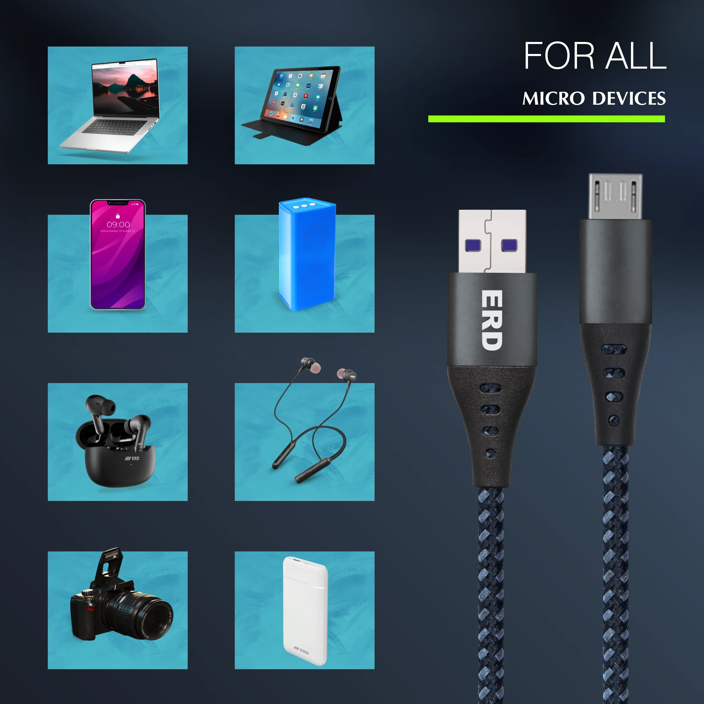 ERD UC-331 USB-A to Micro Braided Metal Casing Data Cable, 25W - Image 7