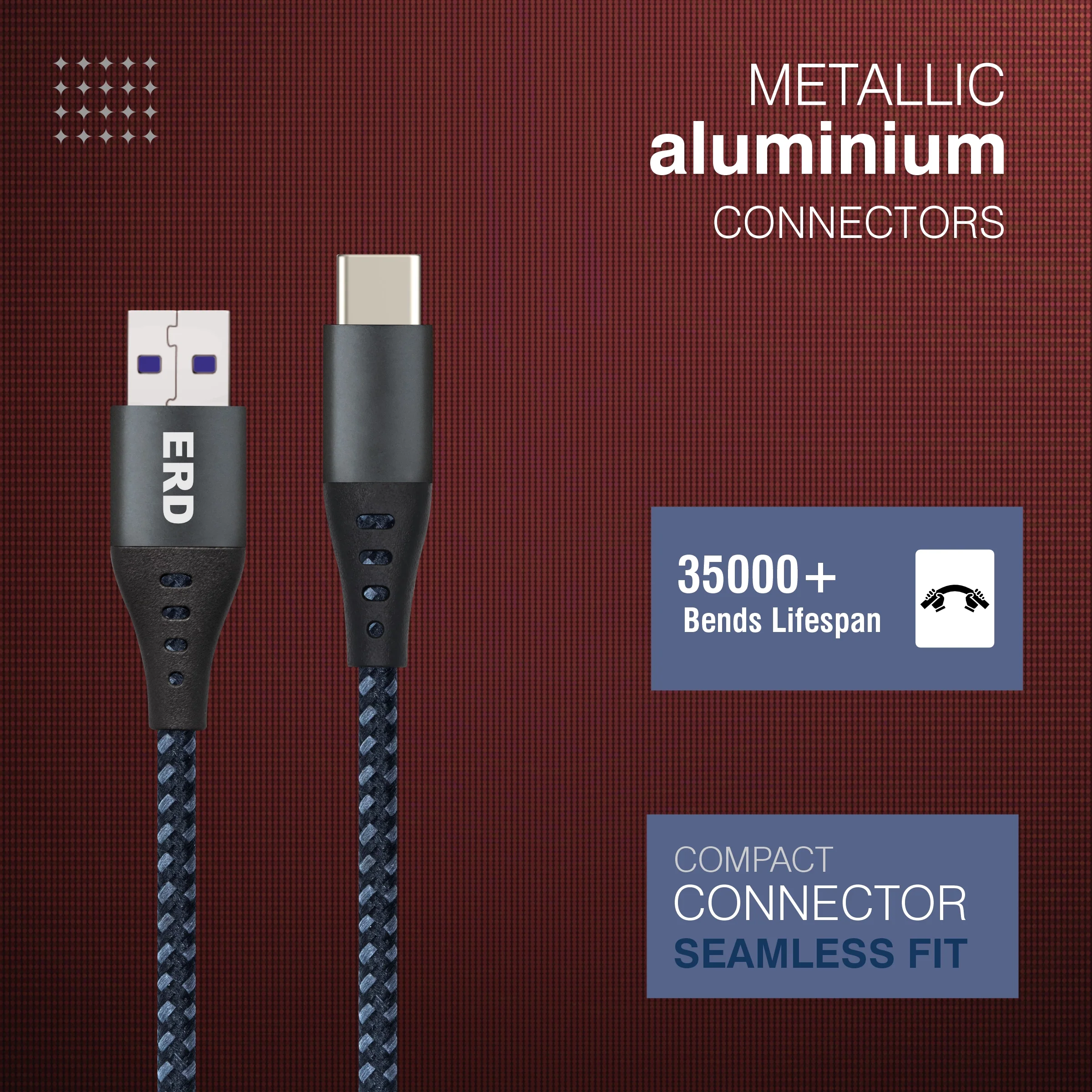 ERD UC-332 USB-A to C Braided Metal Casing Data Cable, 65W - Image 4
