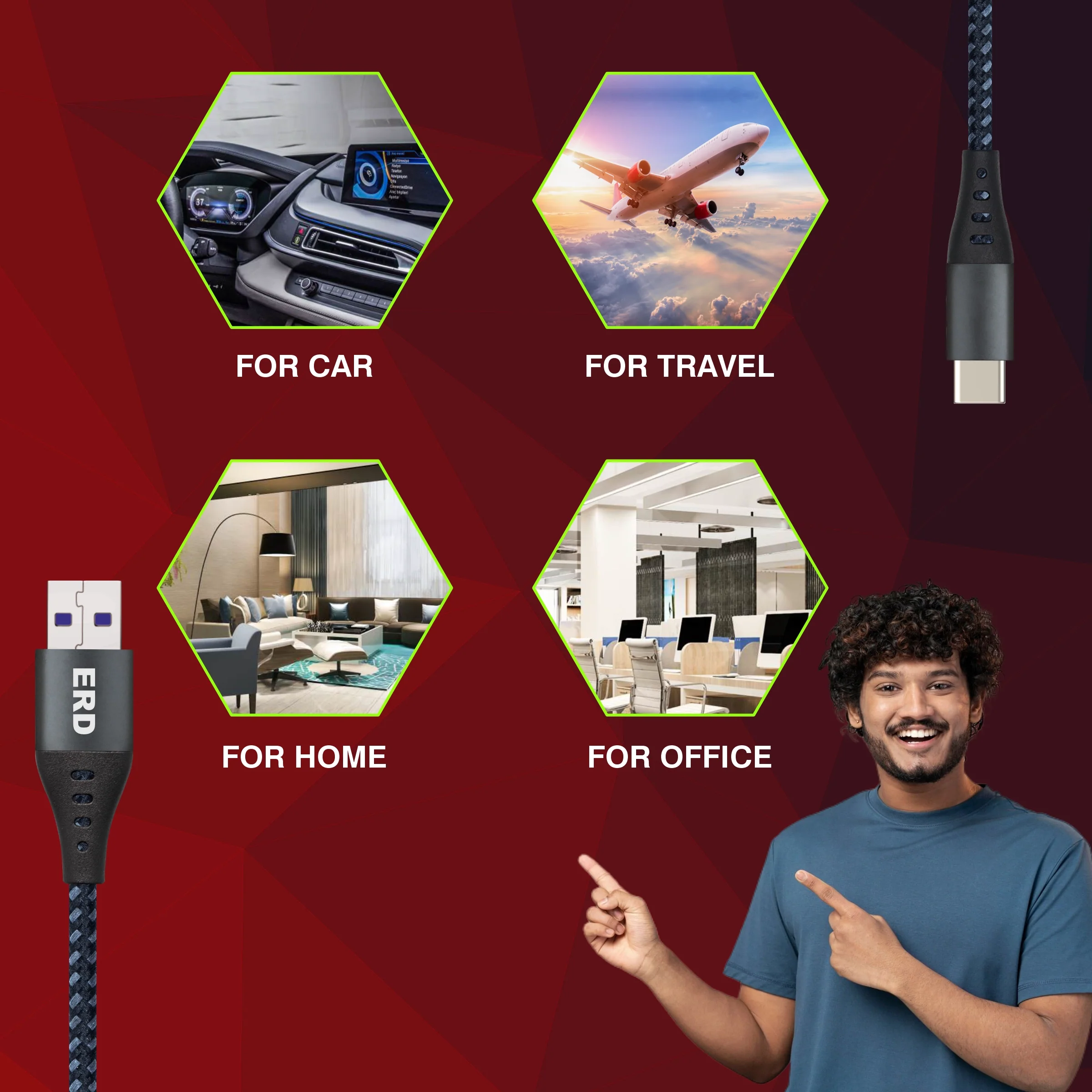 ERD UC-332 USB-A to C Braided Metal Casing Data Cable, 65W - Image 6